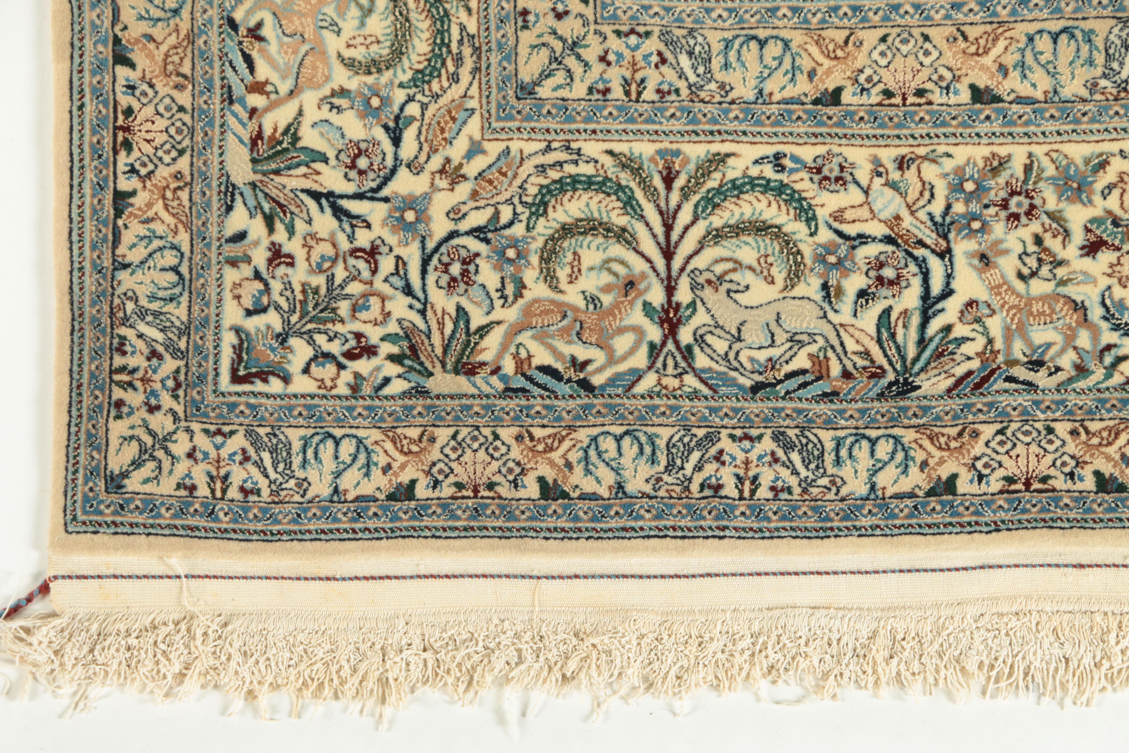 Hand-Knotted Inscribed Persian Qum Garden Panel Wool and Silk Area Rug