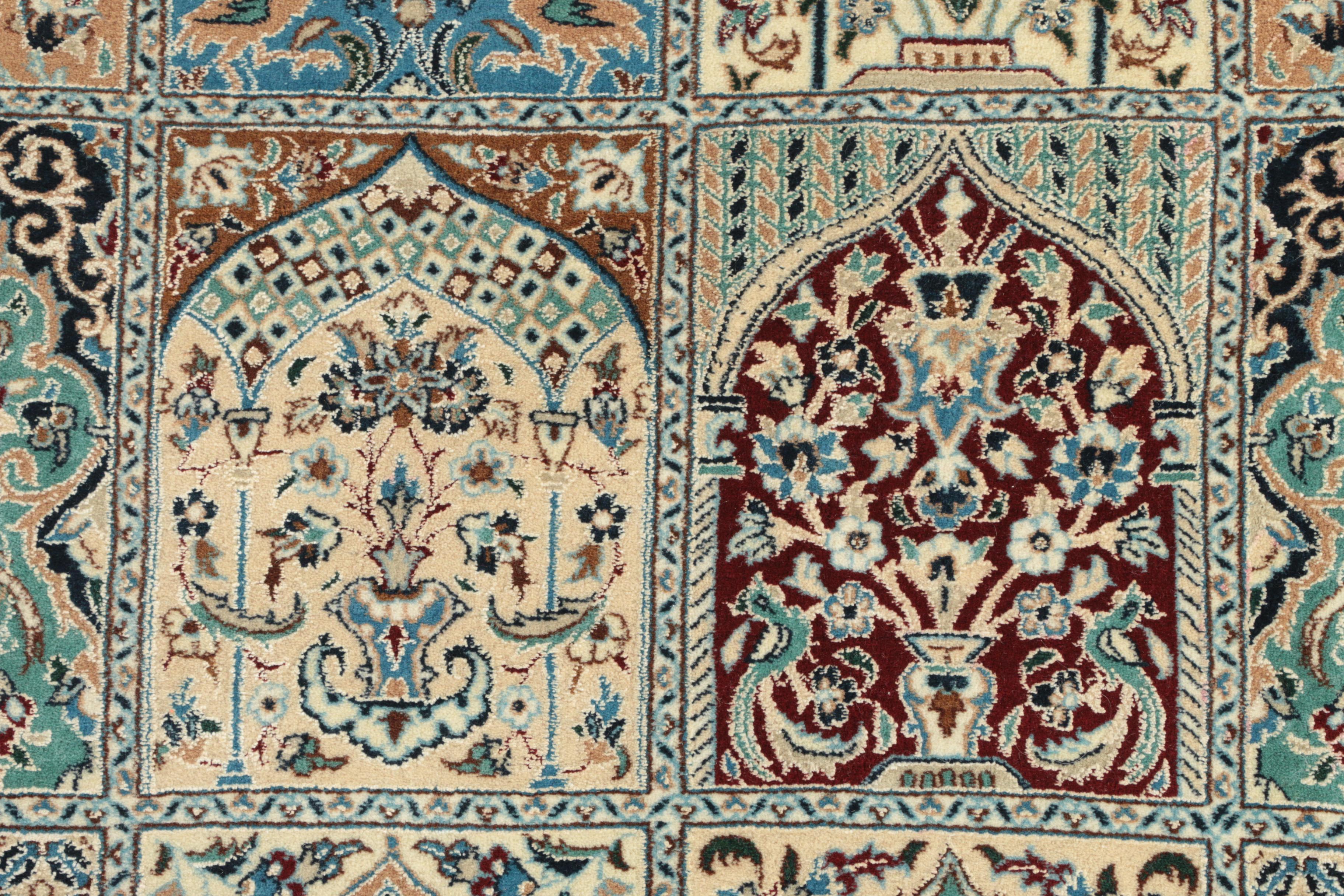 Hand-Knotted Inscribed Persian Qum Garden Panel Wool and Silk Area Rug