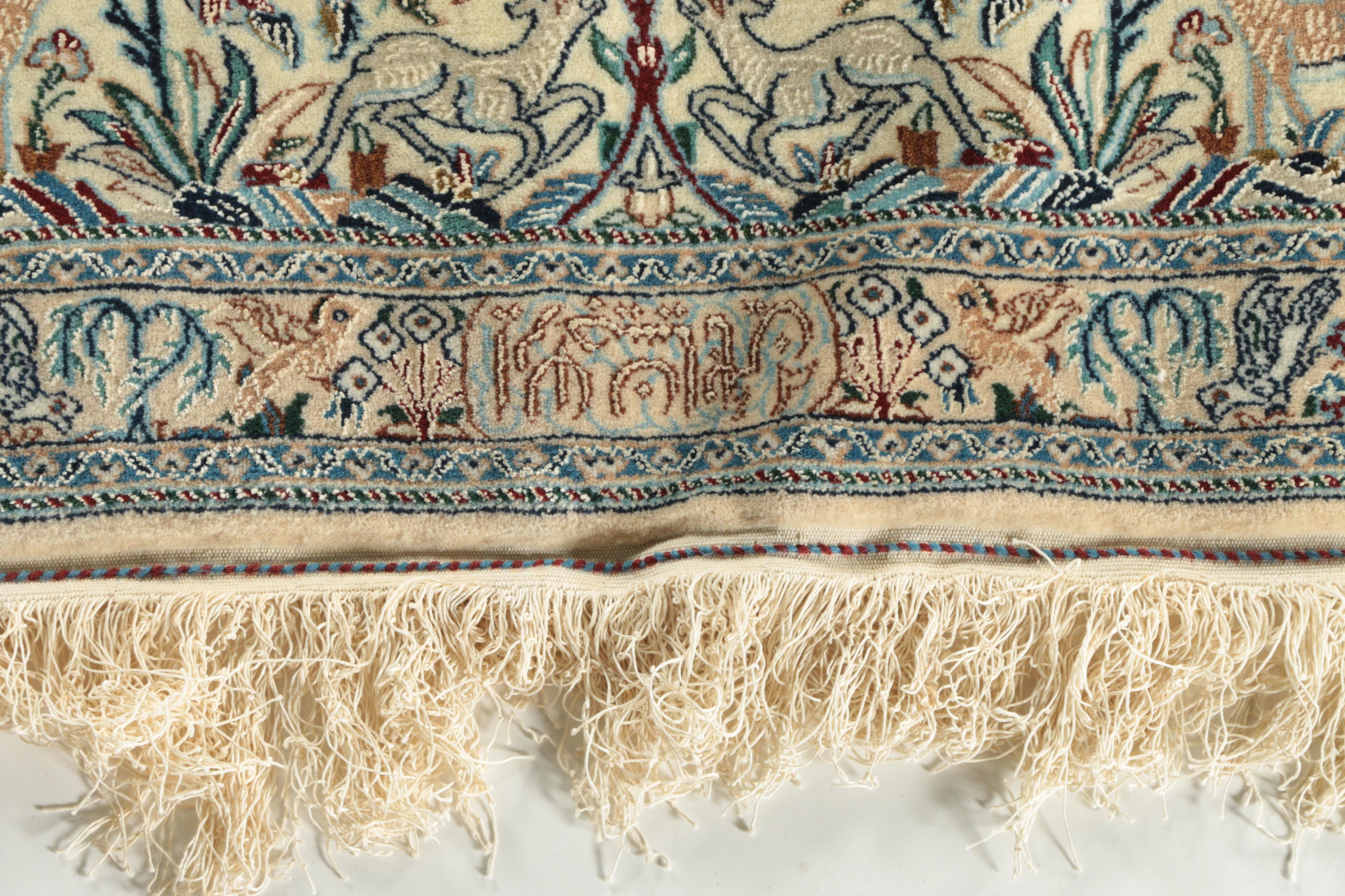 Hand-Knotted Inscribed Persian Qum Garden Panel Wool and Silk Area Rug