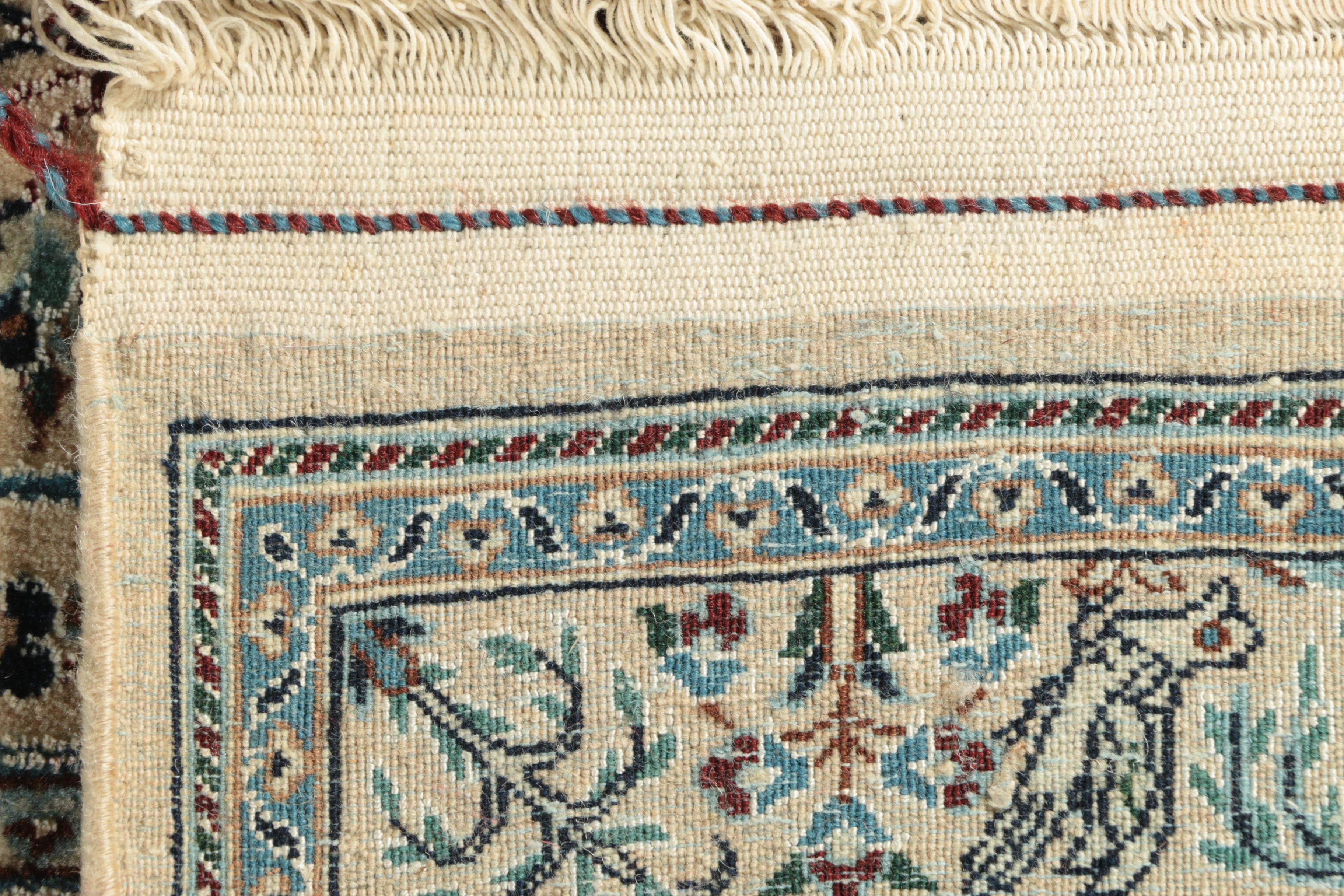 Hand-Knotted Inscribed Persian Qum Garden Panel Wool and Silk Area Rug