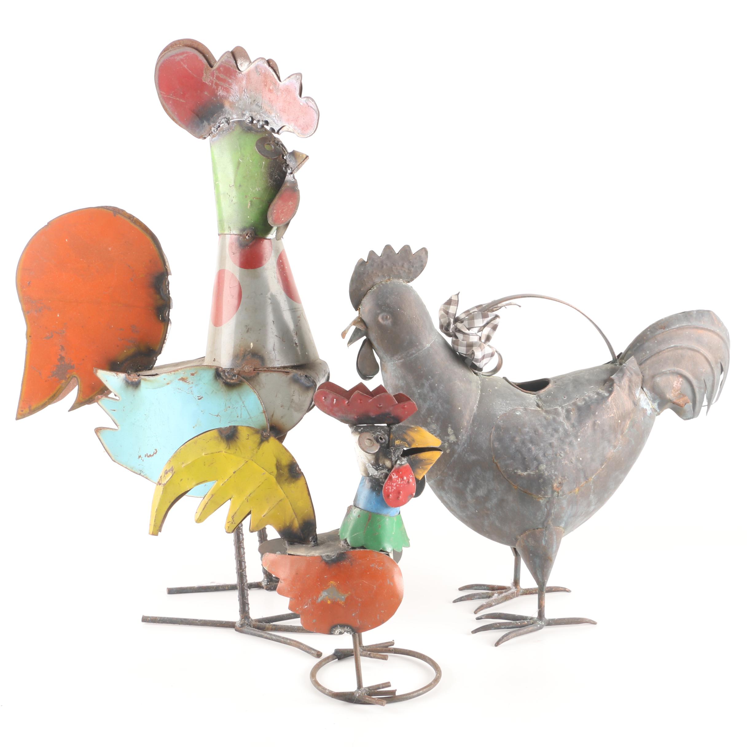 Metal Rooster Garden Sculptures