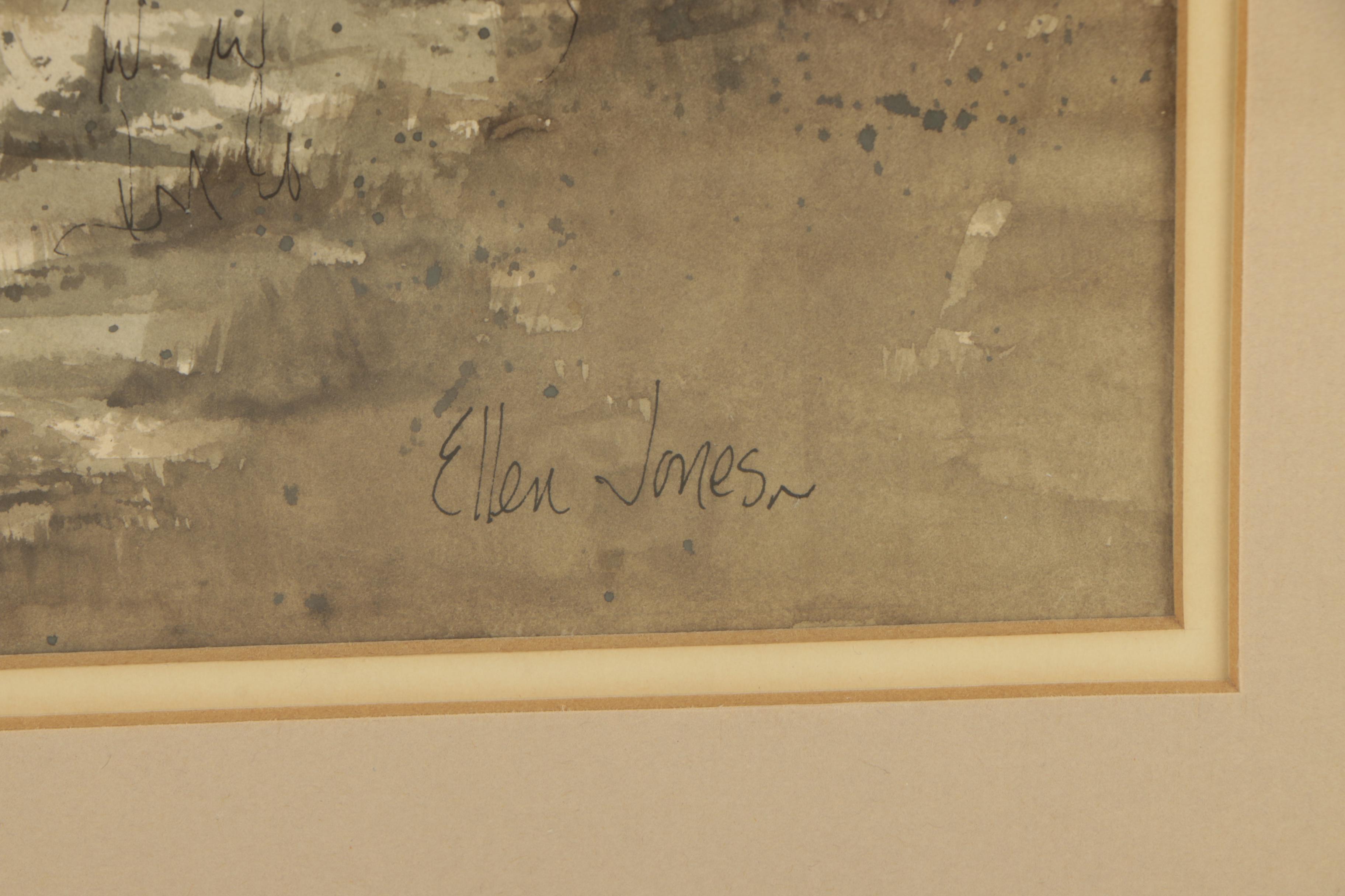 Ellen Jones Ink and Watercolor Painting "Old Burke Barns"