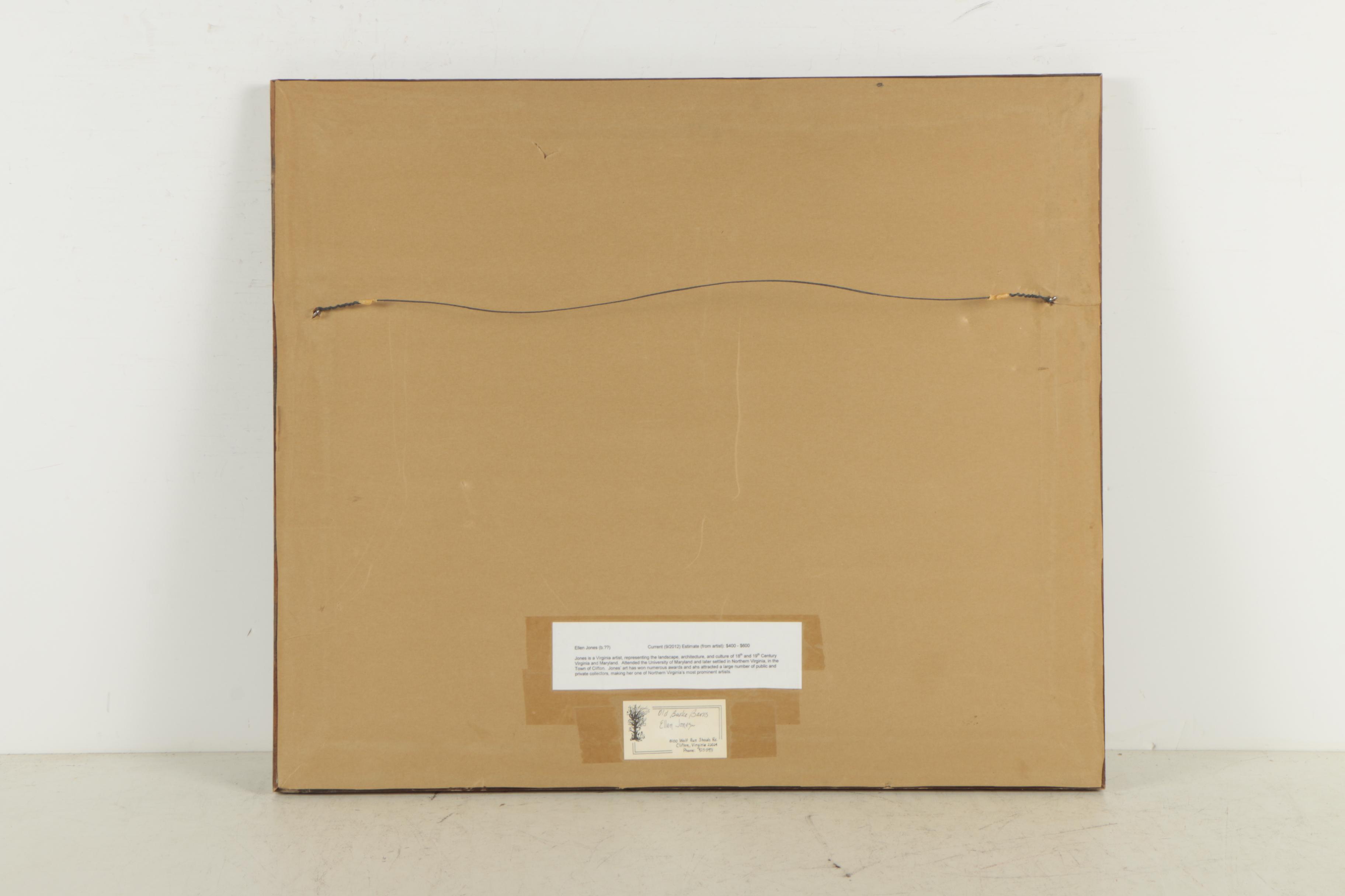 Ellen Jones Ink and Watercolor Painting "Old Burke Barns"