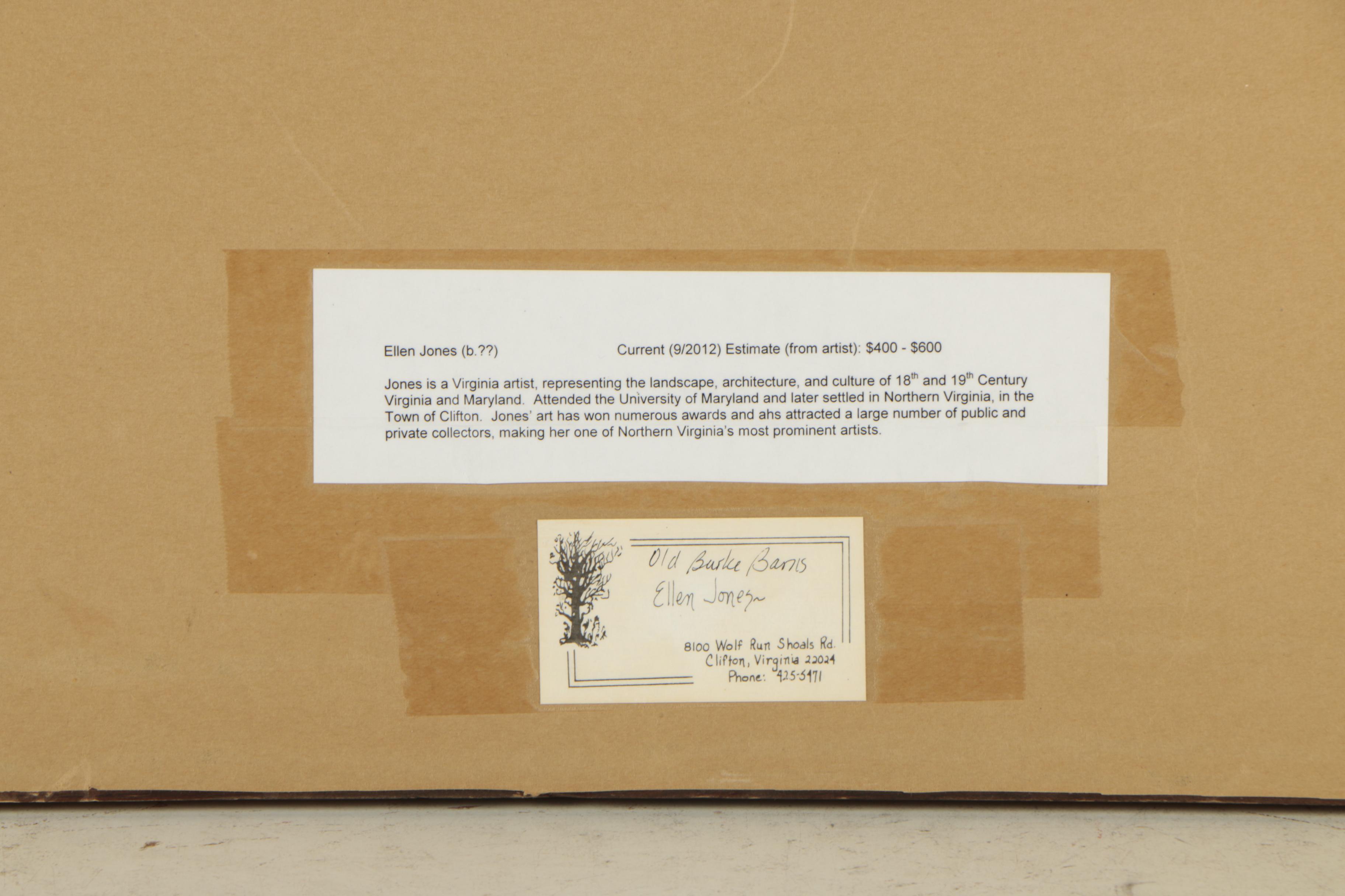 Ellen Jones Ink and Watercolor Painting "Old Burke Barns"