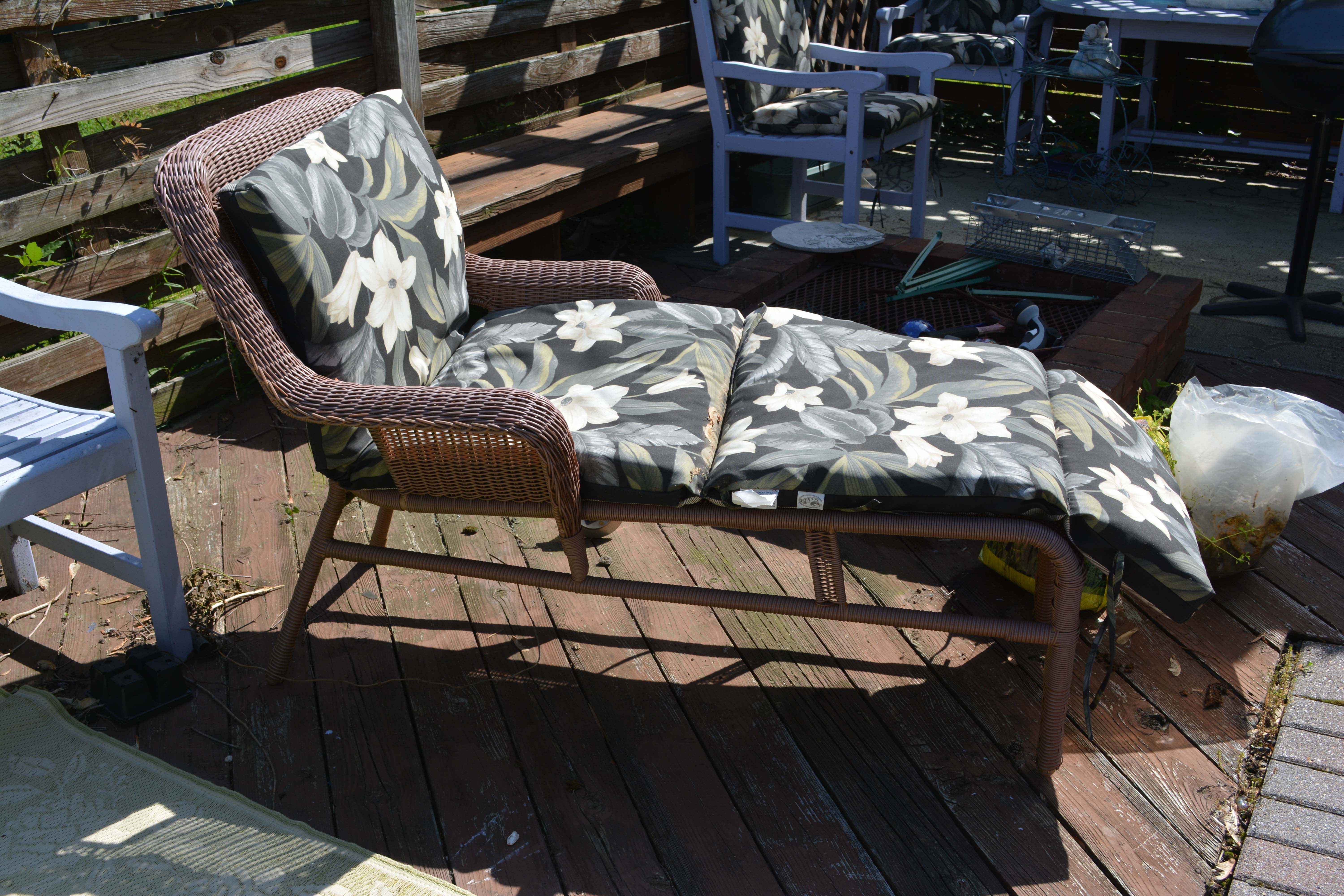 Wicker Patio Chaise Lounge with Hampton Bay Cushions