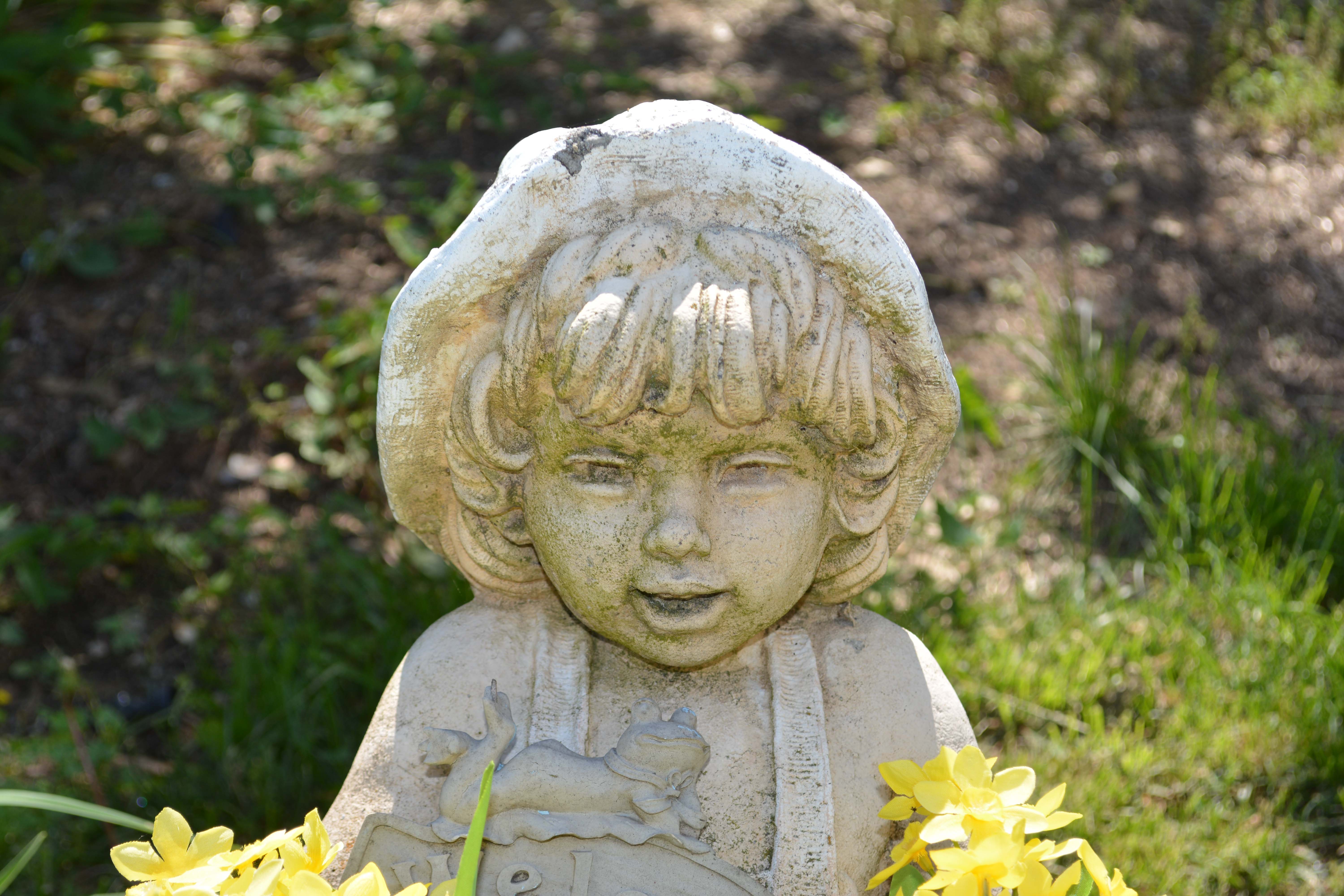 Concrete Outdoor Girl Sculpture With Basket Planter