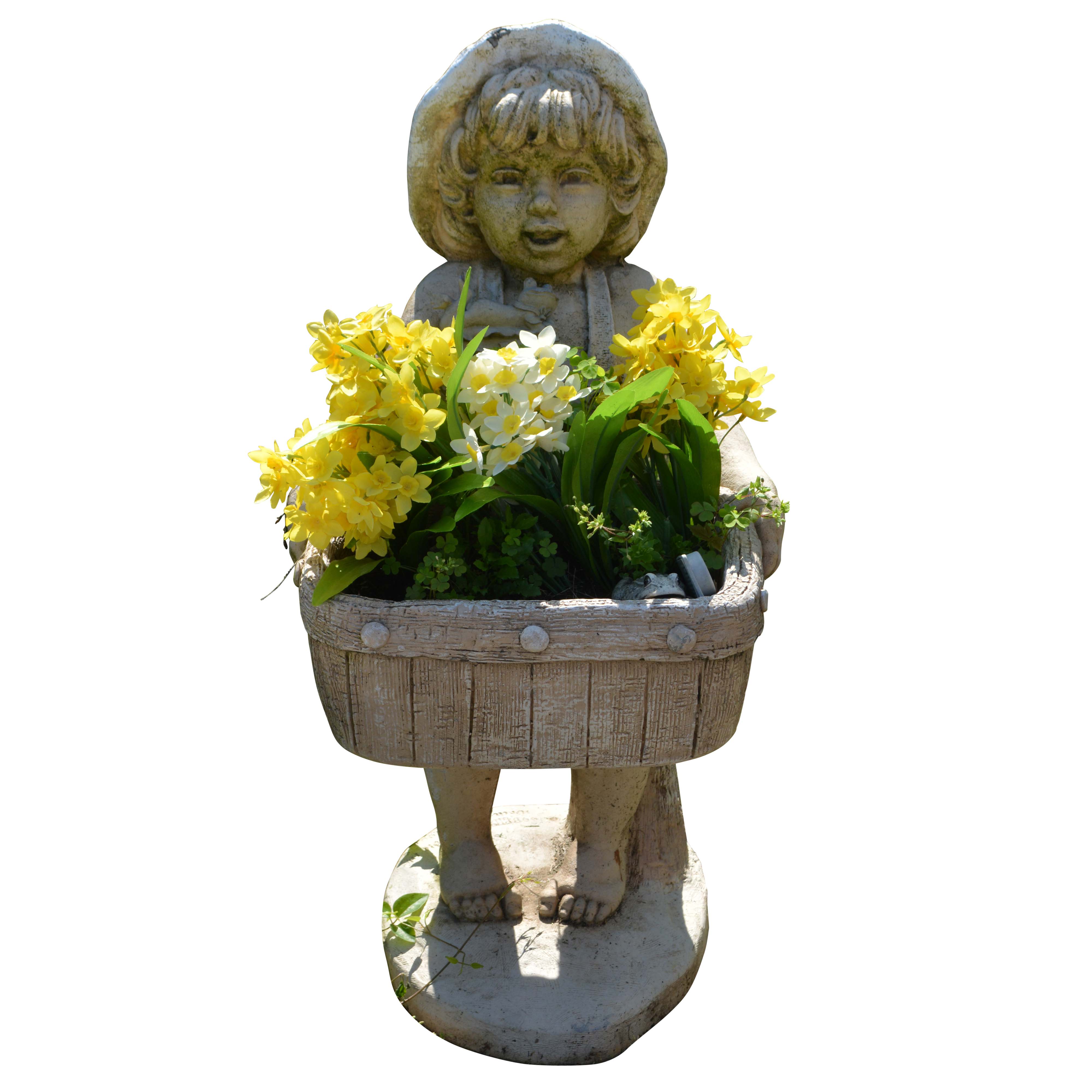 Concrete Outdoor Girl Sculpture With Basket Planter
