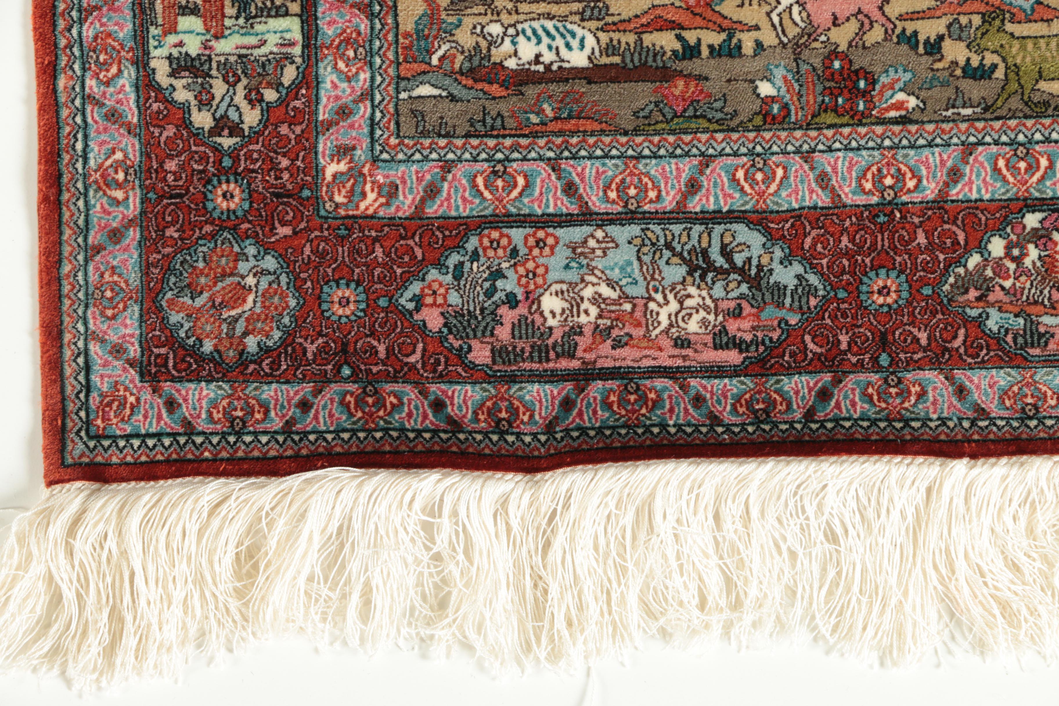 Finely Hand-Knotted Sino-Persian Silk Pictorial Garden Rug
