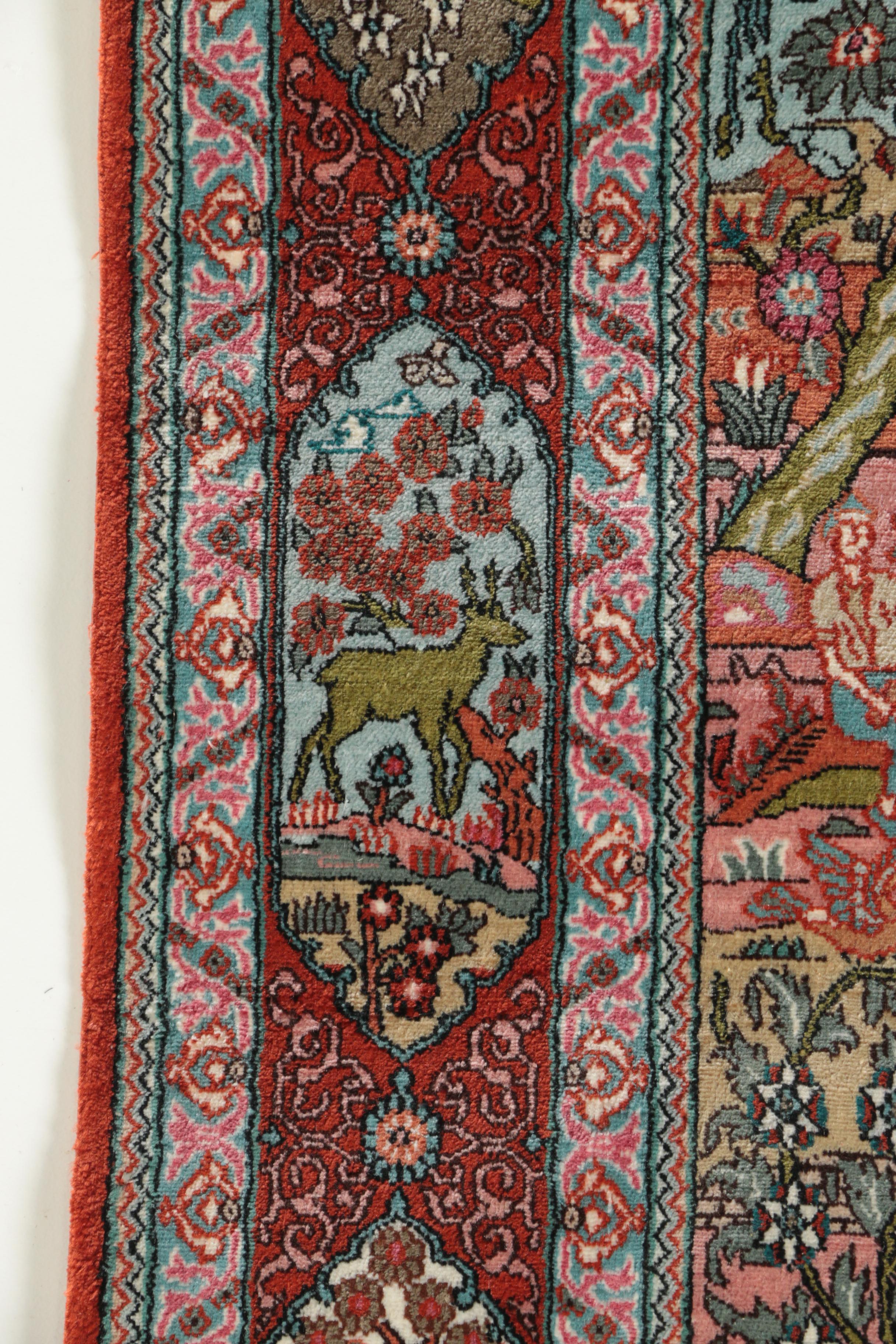 Finely Hand-Knotted Sino-Persian Silk Pictorial Garden Rug