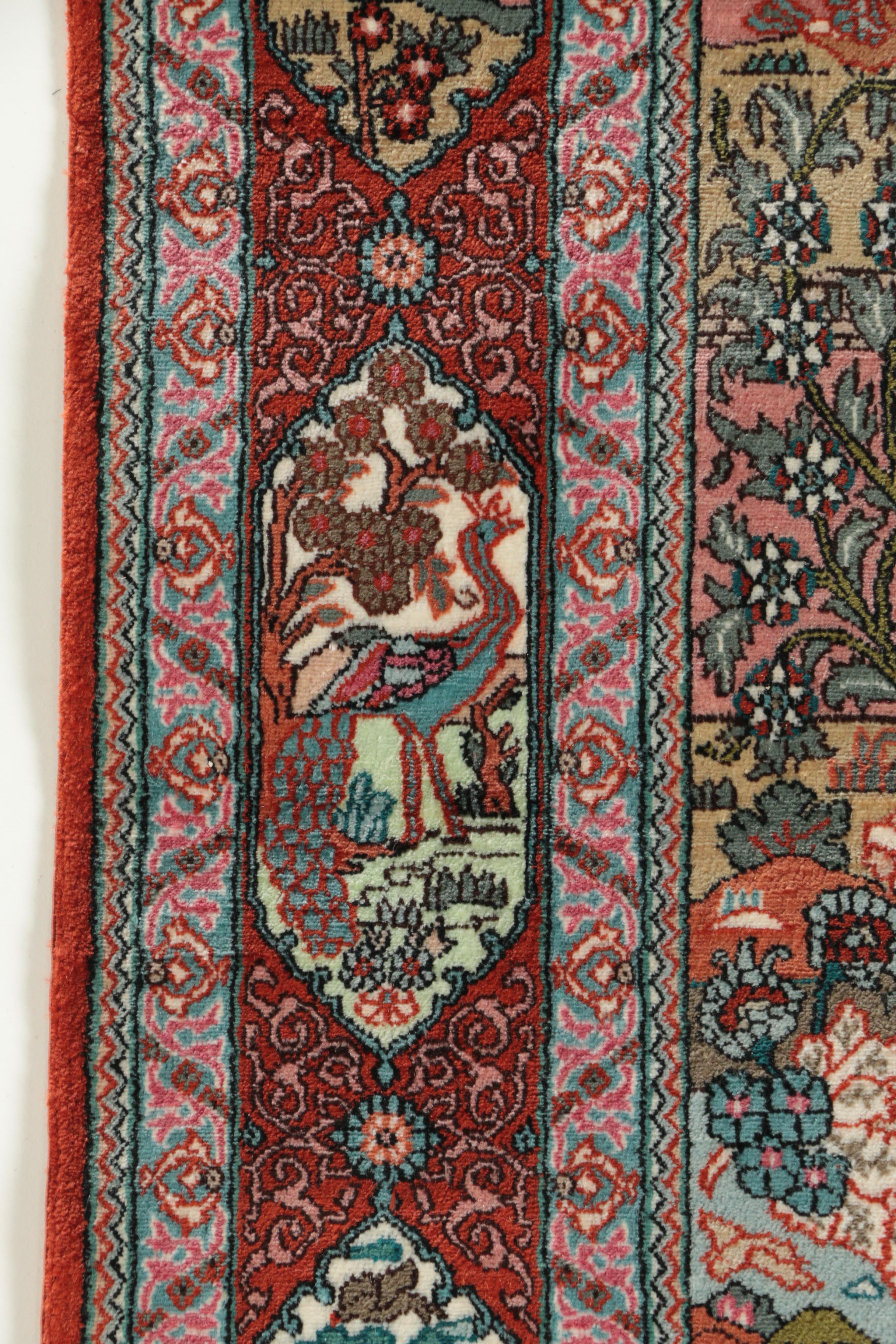 Finely Hand-Knotted Sino-Persian Silk Pictorial Garden Rug