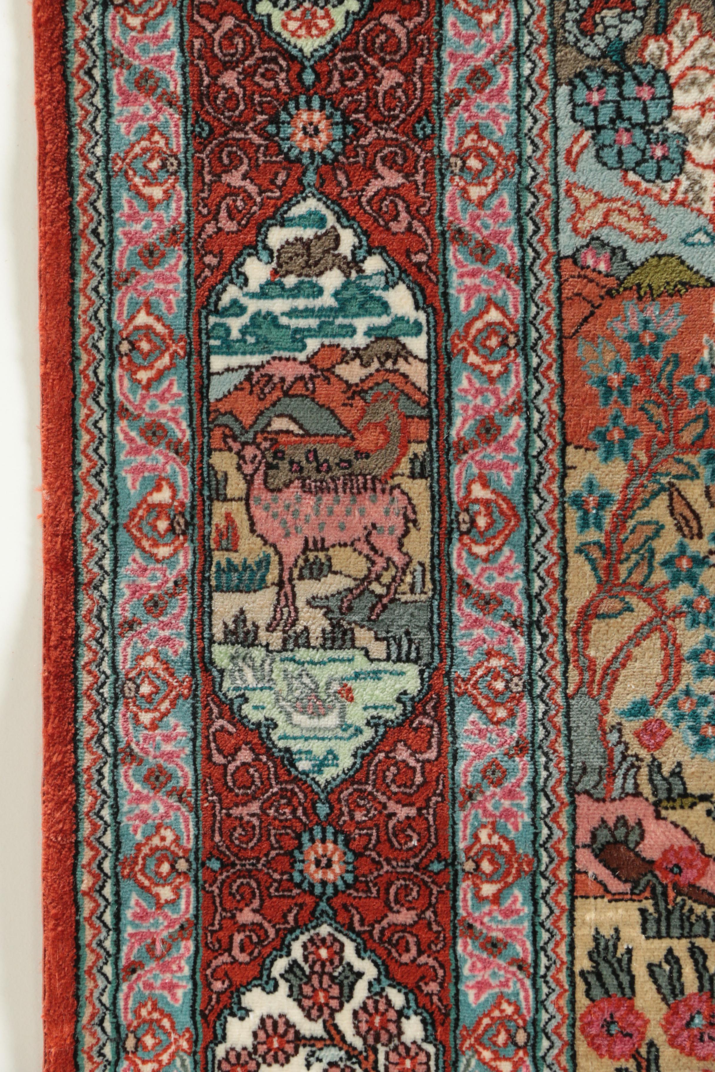 Finely Hand-Knotted Sino-Persian Silk Pictorial Garden Rug