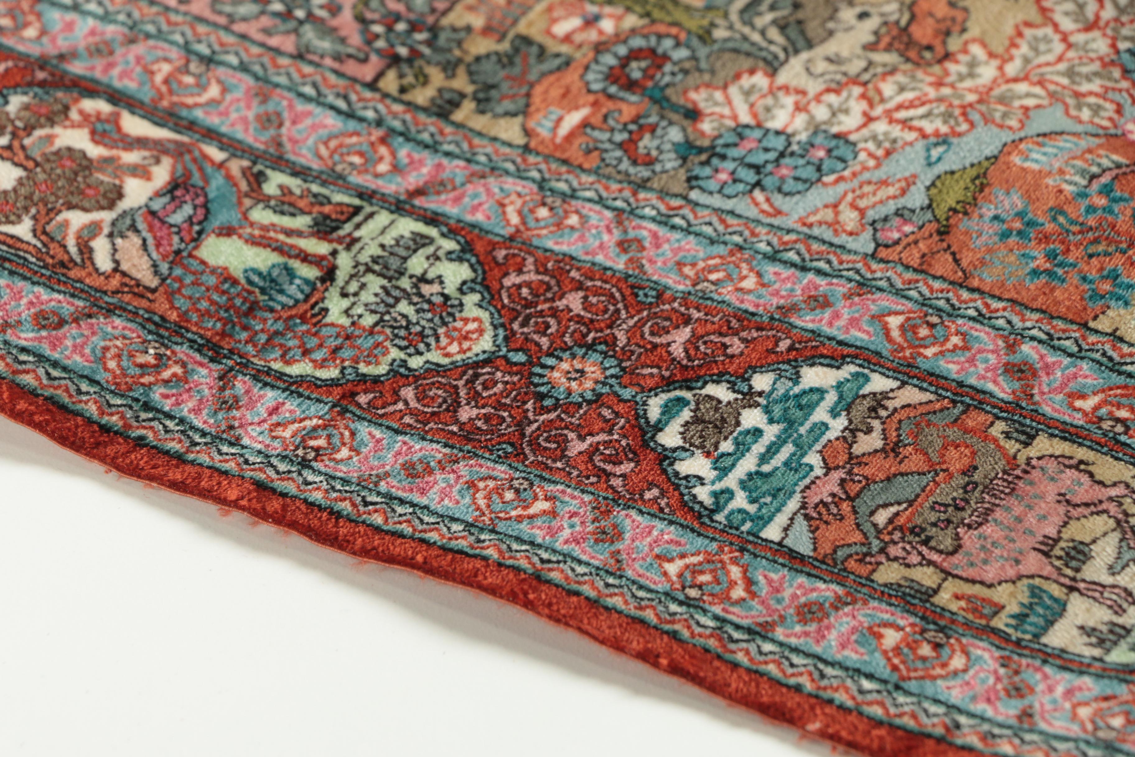 Finely Hand-Knotted Sino-Persian Silk Pictorial Garden Rug