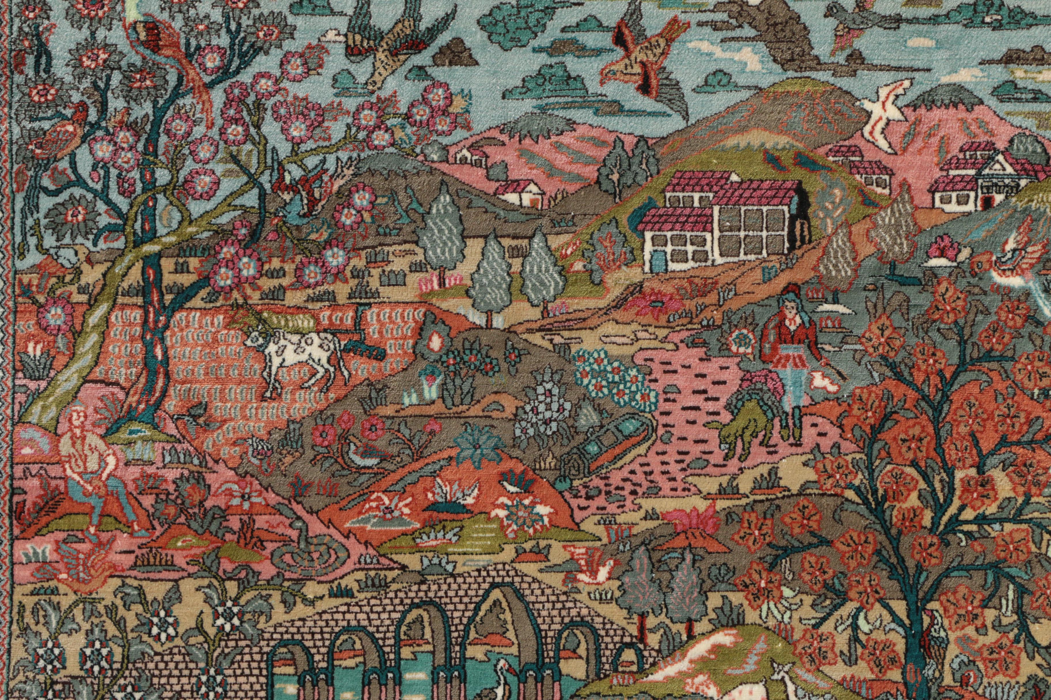 Finely Hand-Knotted Sino-Persian Silk Pictorial Garden Rug