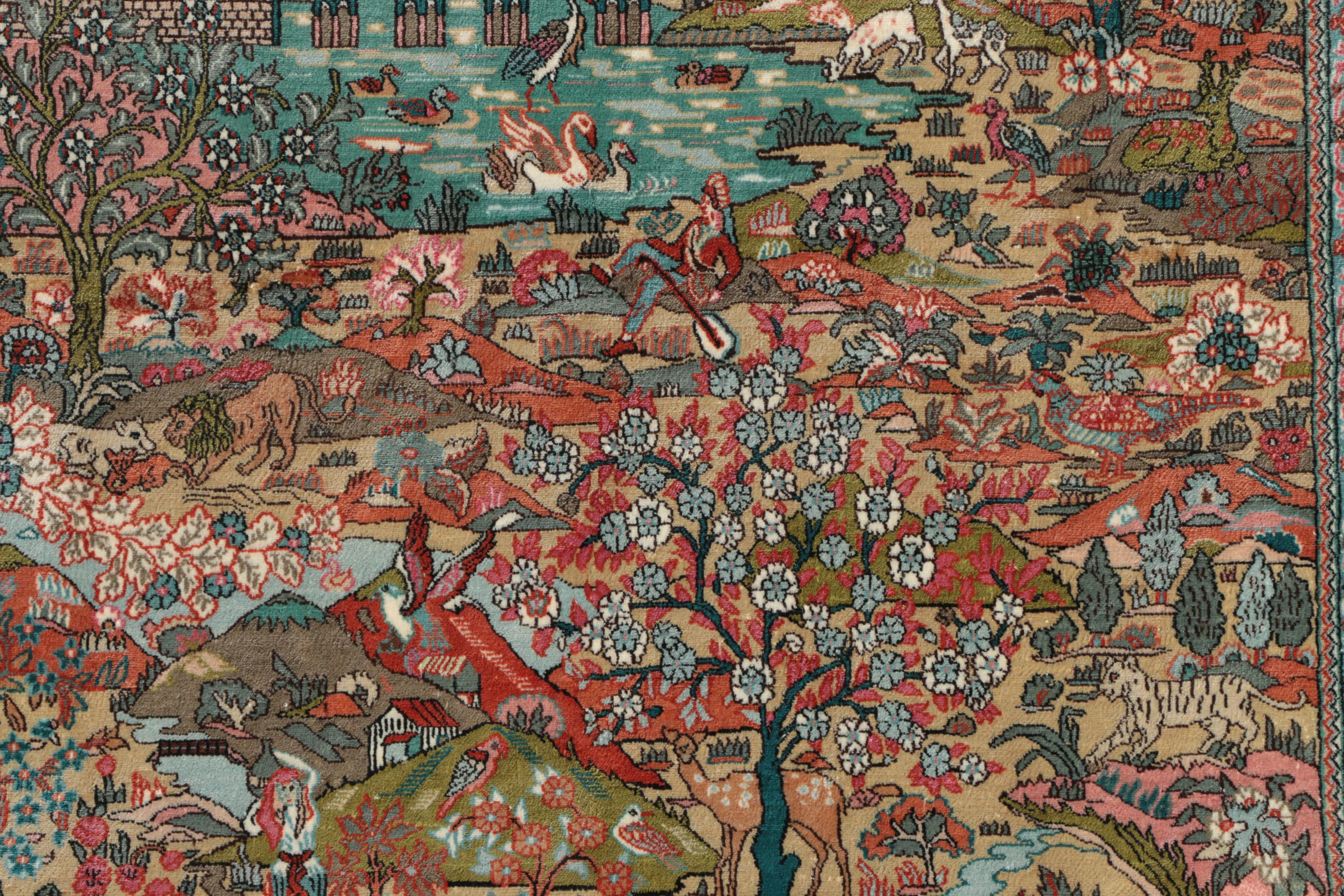 Finely Hand-Knotted Sino-Persian Silk Pictorial Garden Rug