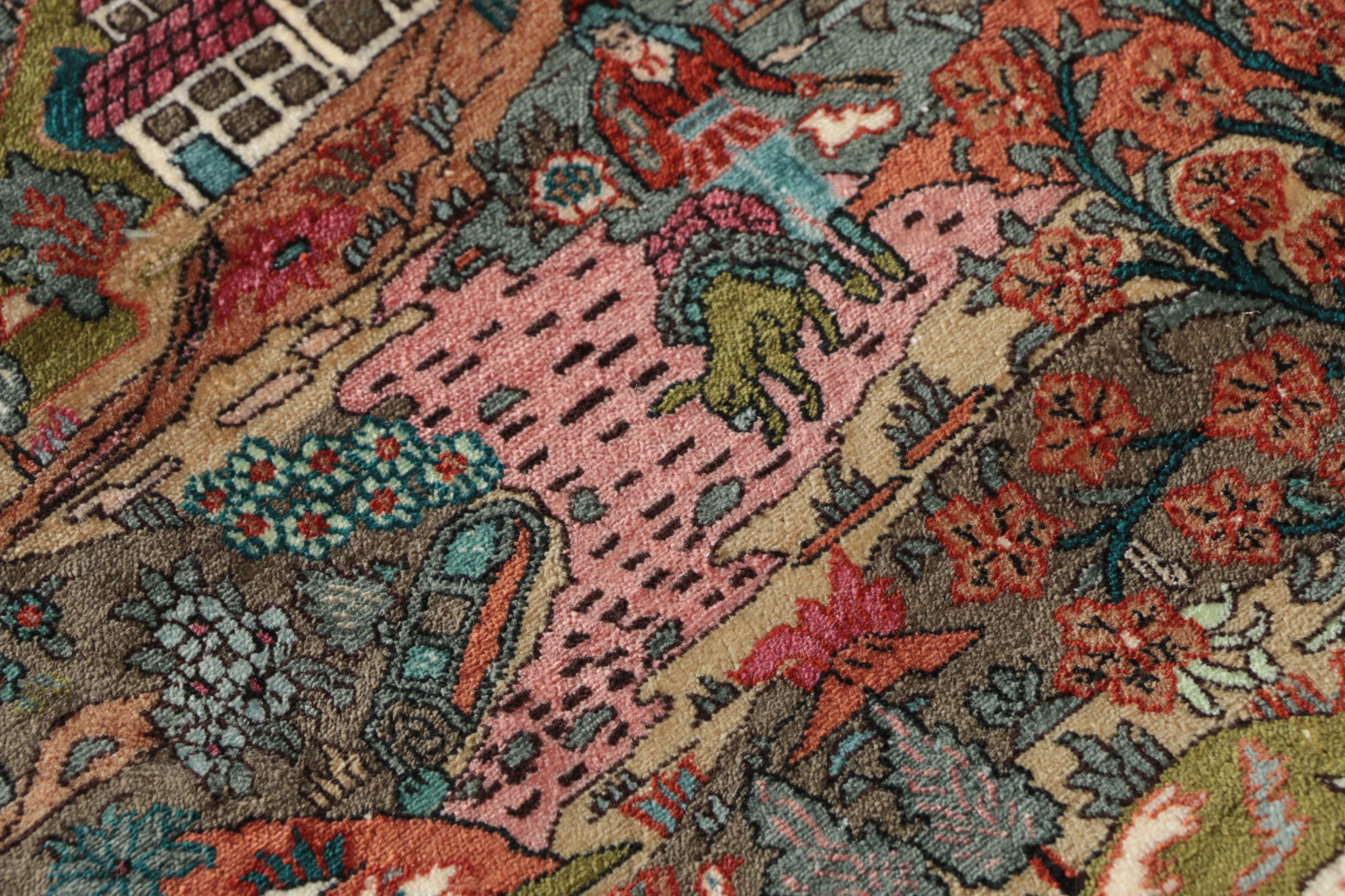 Finely Hand-Knotted Sino-Persian Silk Pictorial Garden Rug