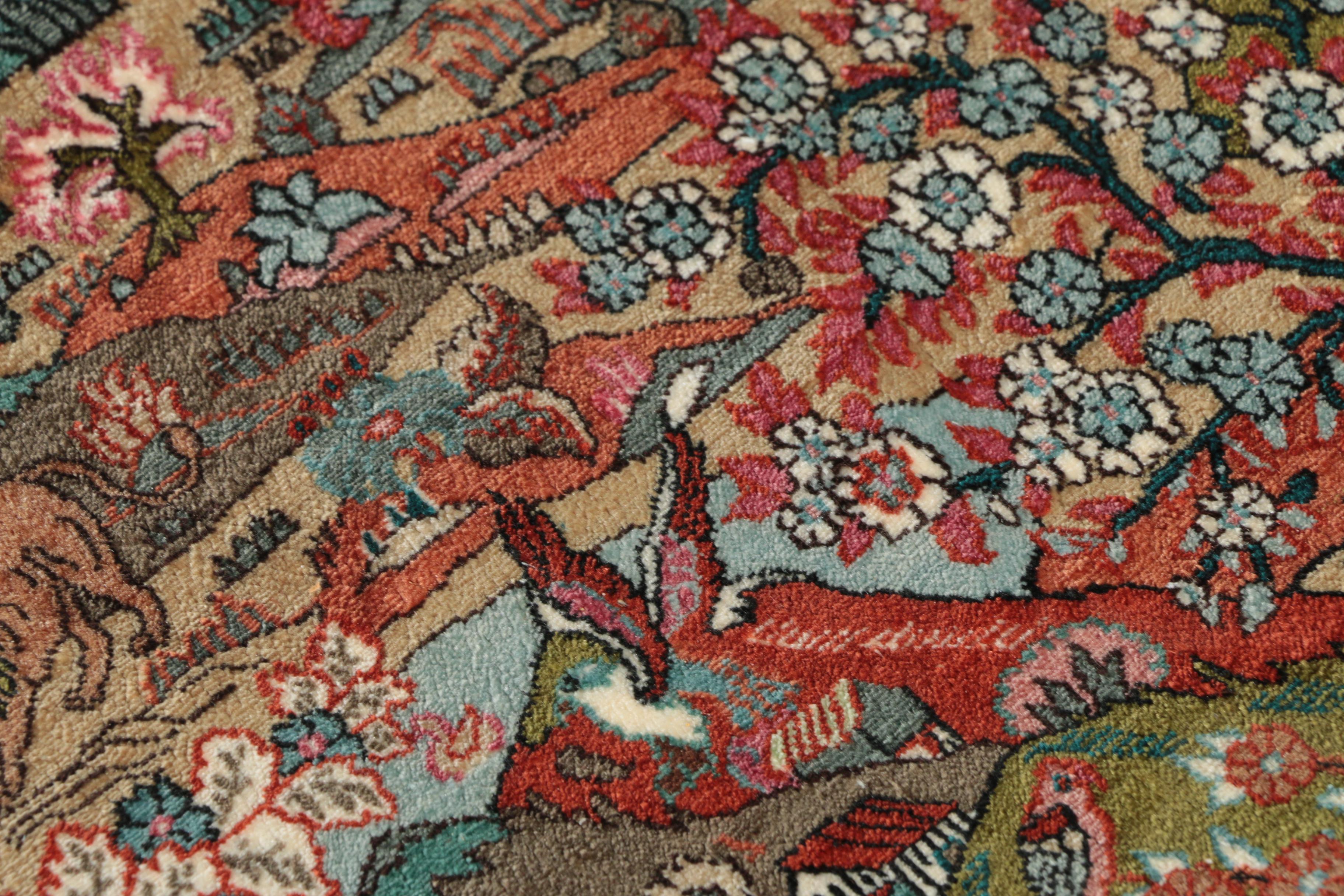 Finely Hand-Knotted Sino-Persian Silk Pictorial Garden Rug