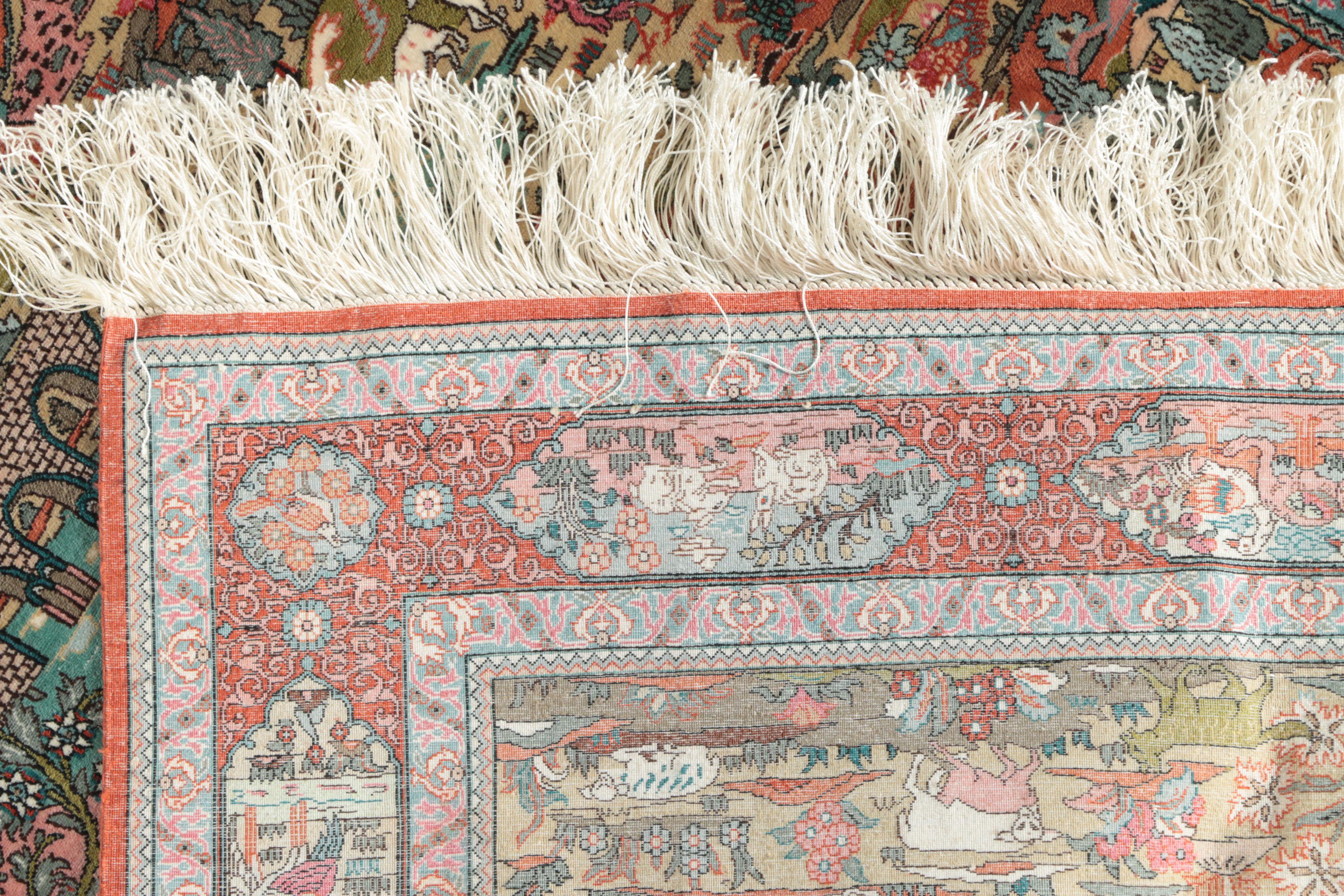 Finely Hand-Knotted Sino-Persian Silk Pictorial Garden Rug