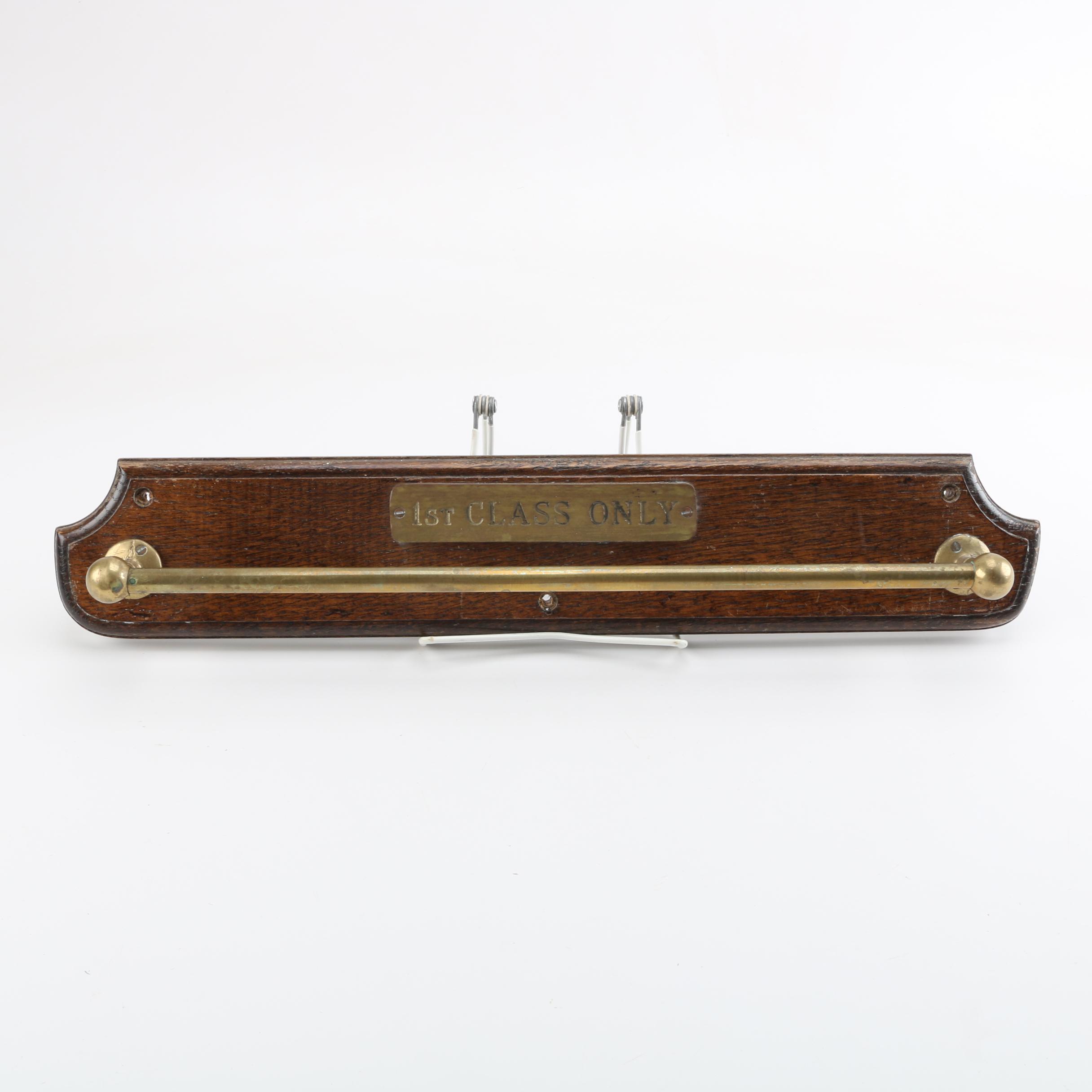 "1st Class Only" Wood and Brass Towel Rack