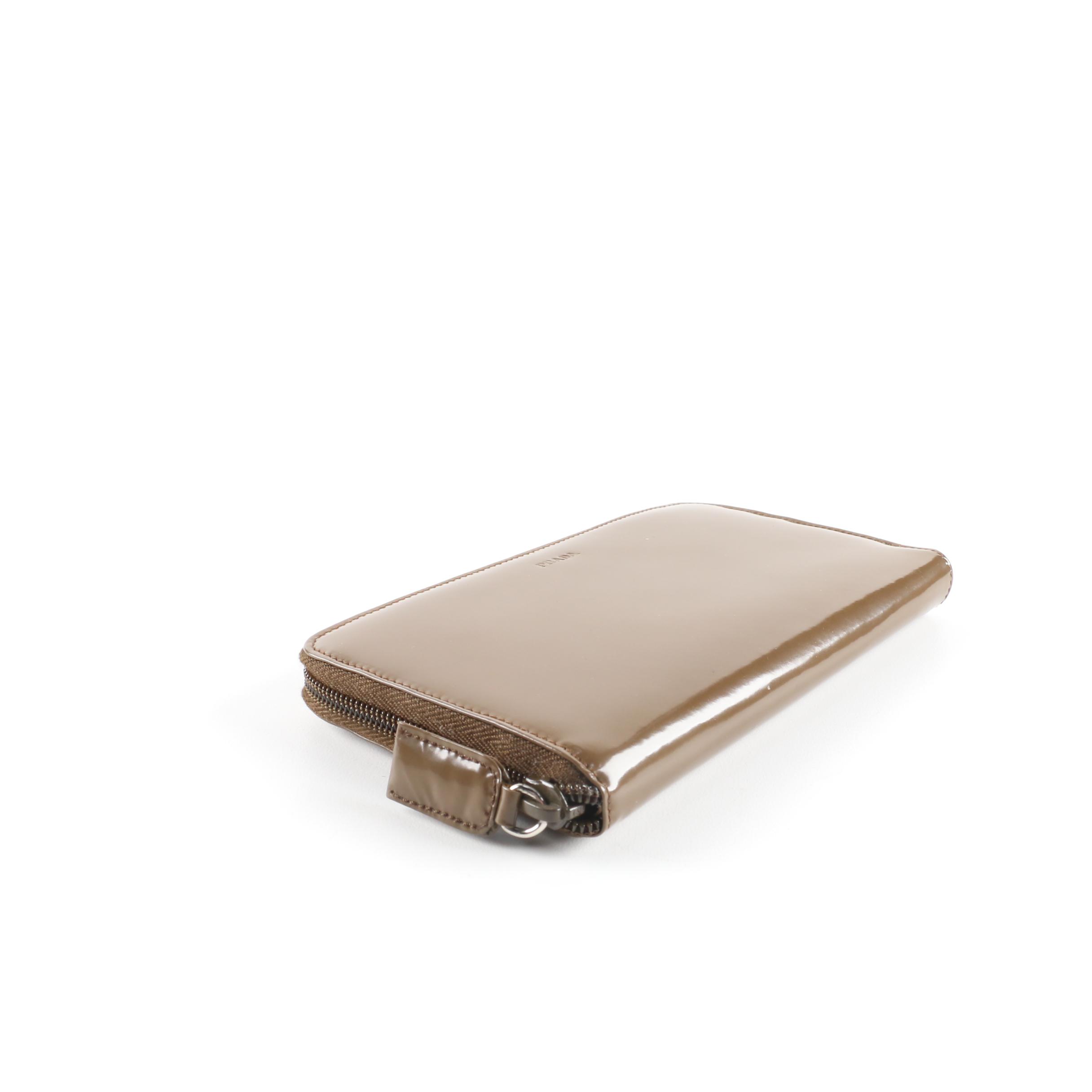 Prada Milano Olive Brown Leather Zip-Around Wallet