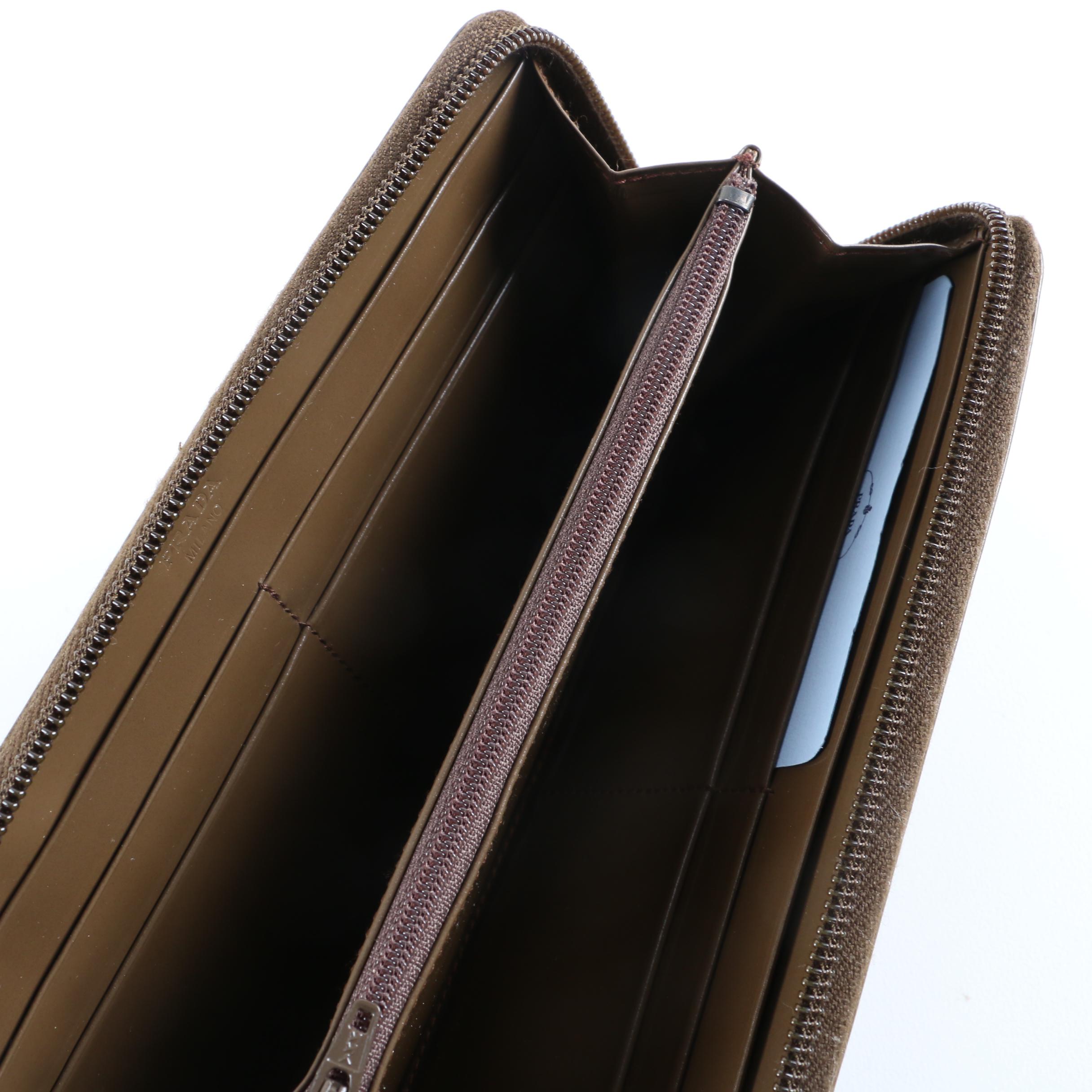 Prada Milano Olive Brown Leather Zip-Around Wallet