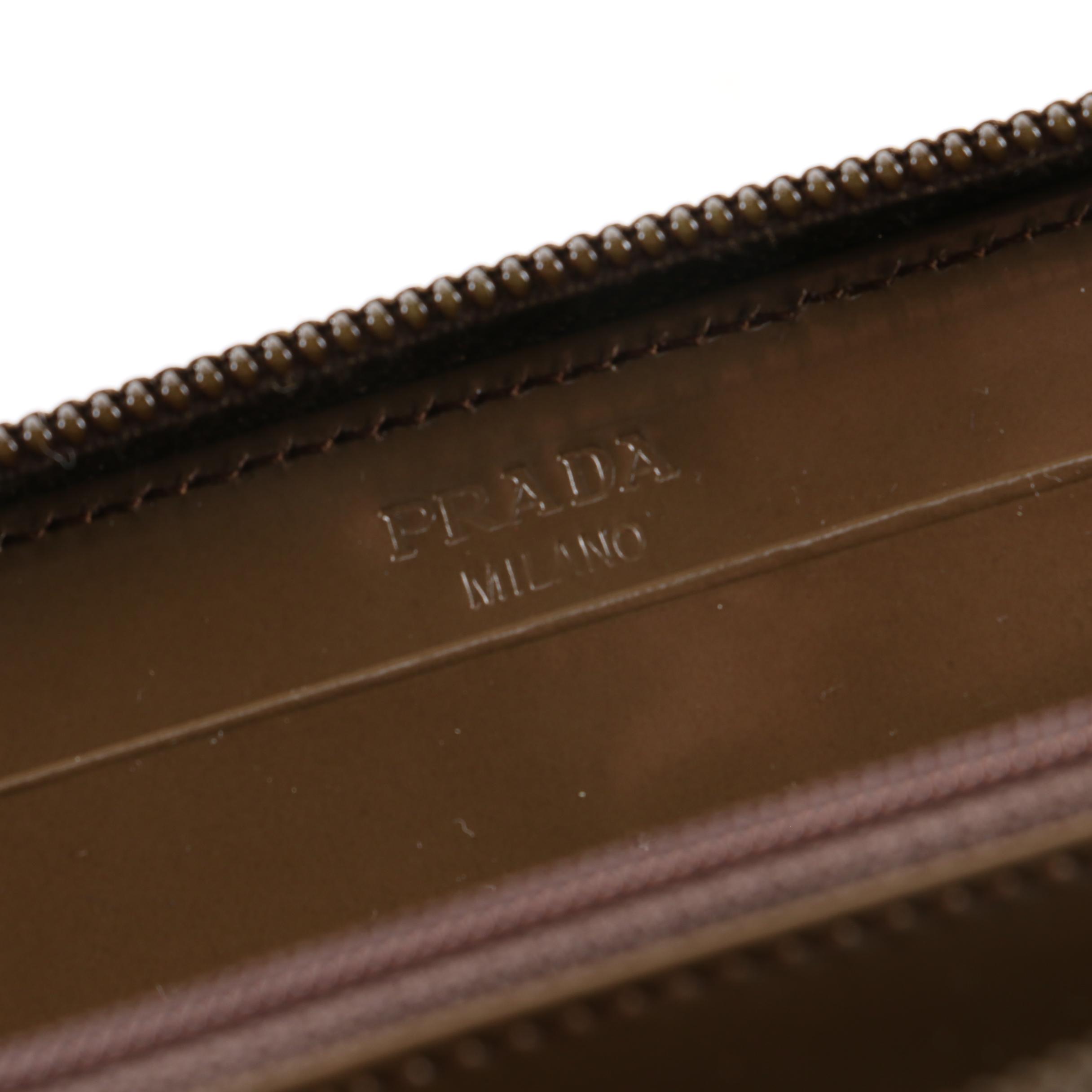 Prada Milano Olive Brown Leather Zip-Around Wallet