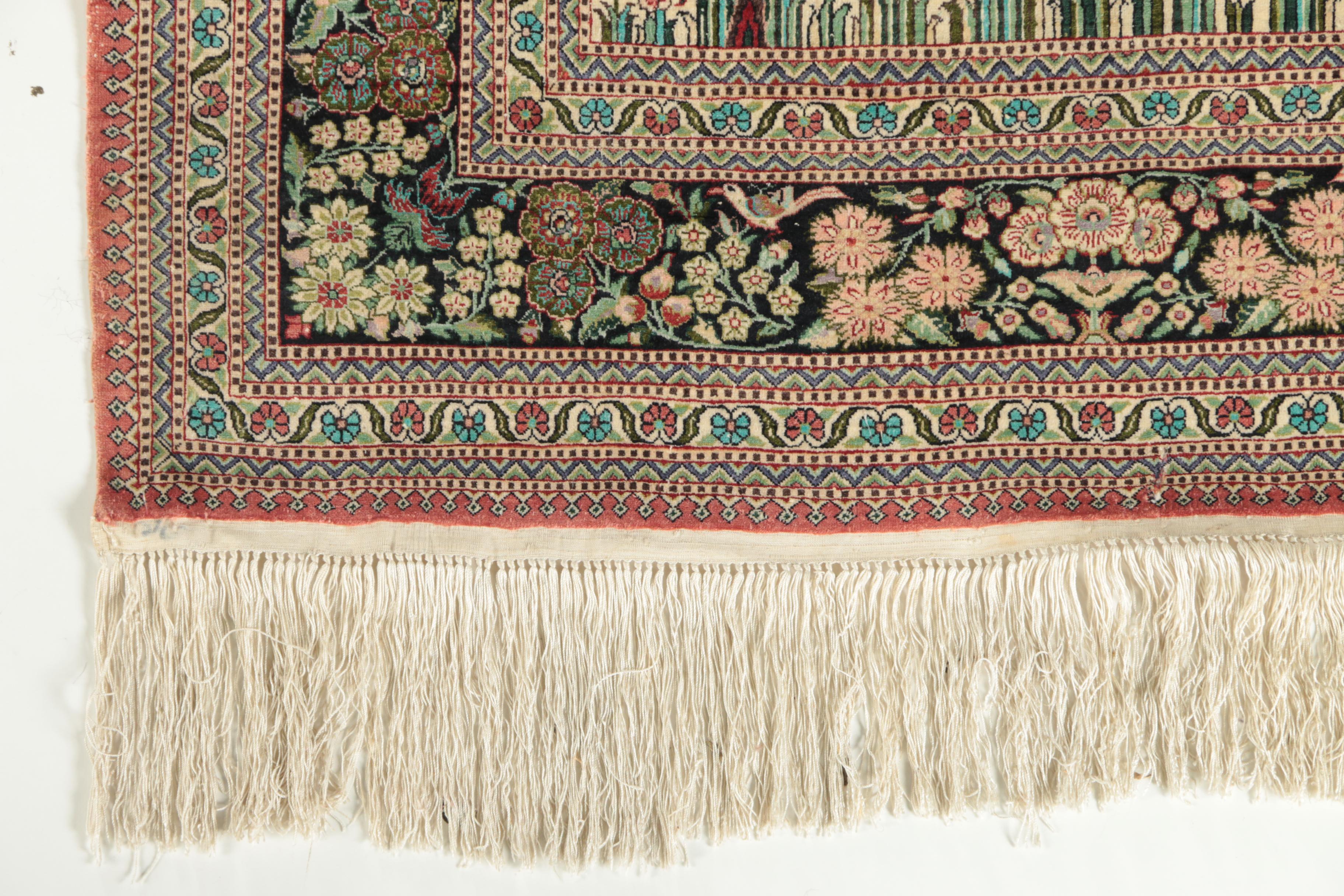Finely Hand-Knotted Turkish Hereke Silk Garden Accent Rug