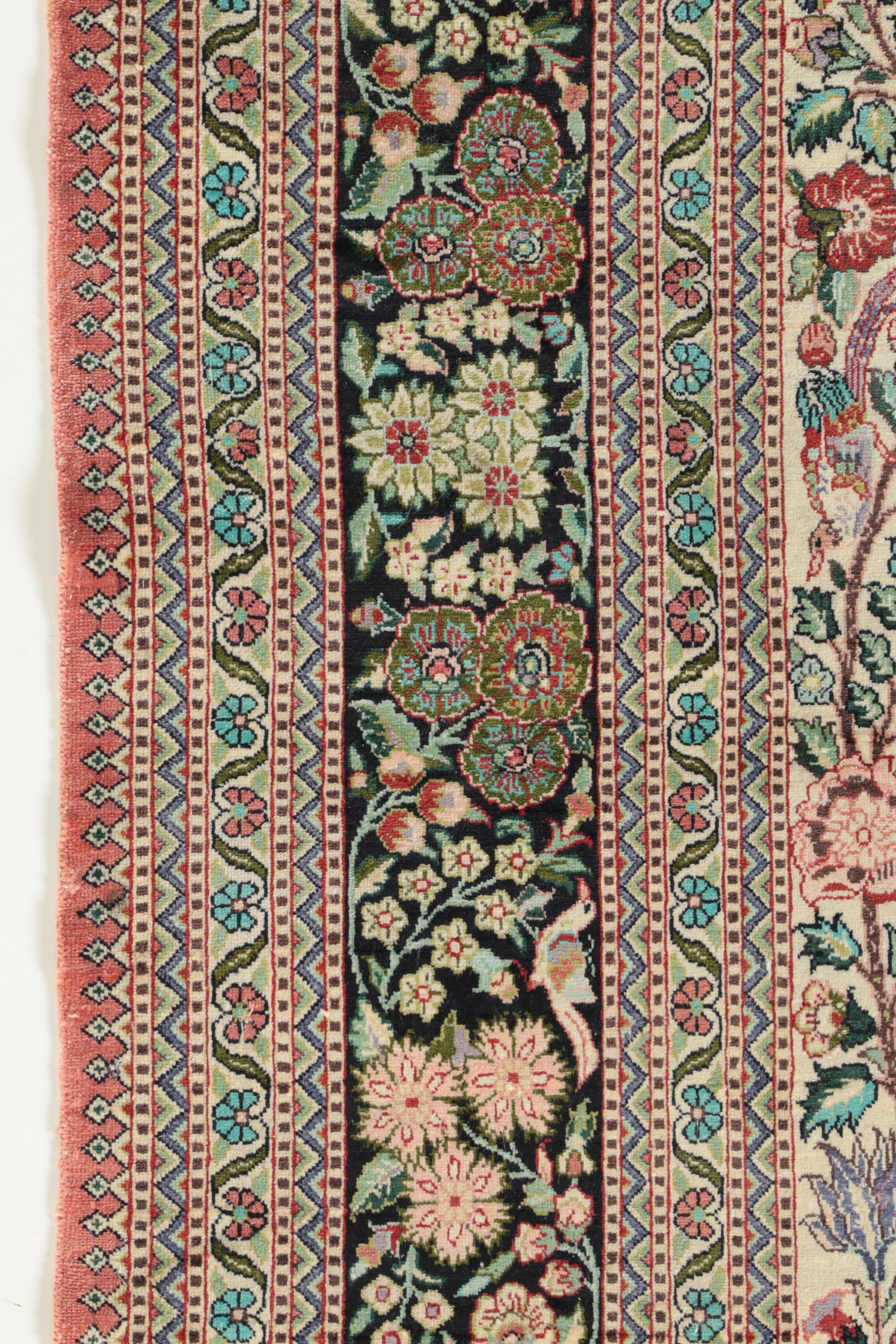 Finely Hand-Knotted Turkish Hereke Silk Garden Accent Rug