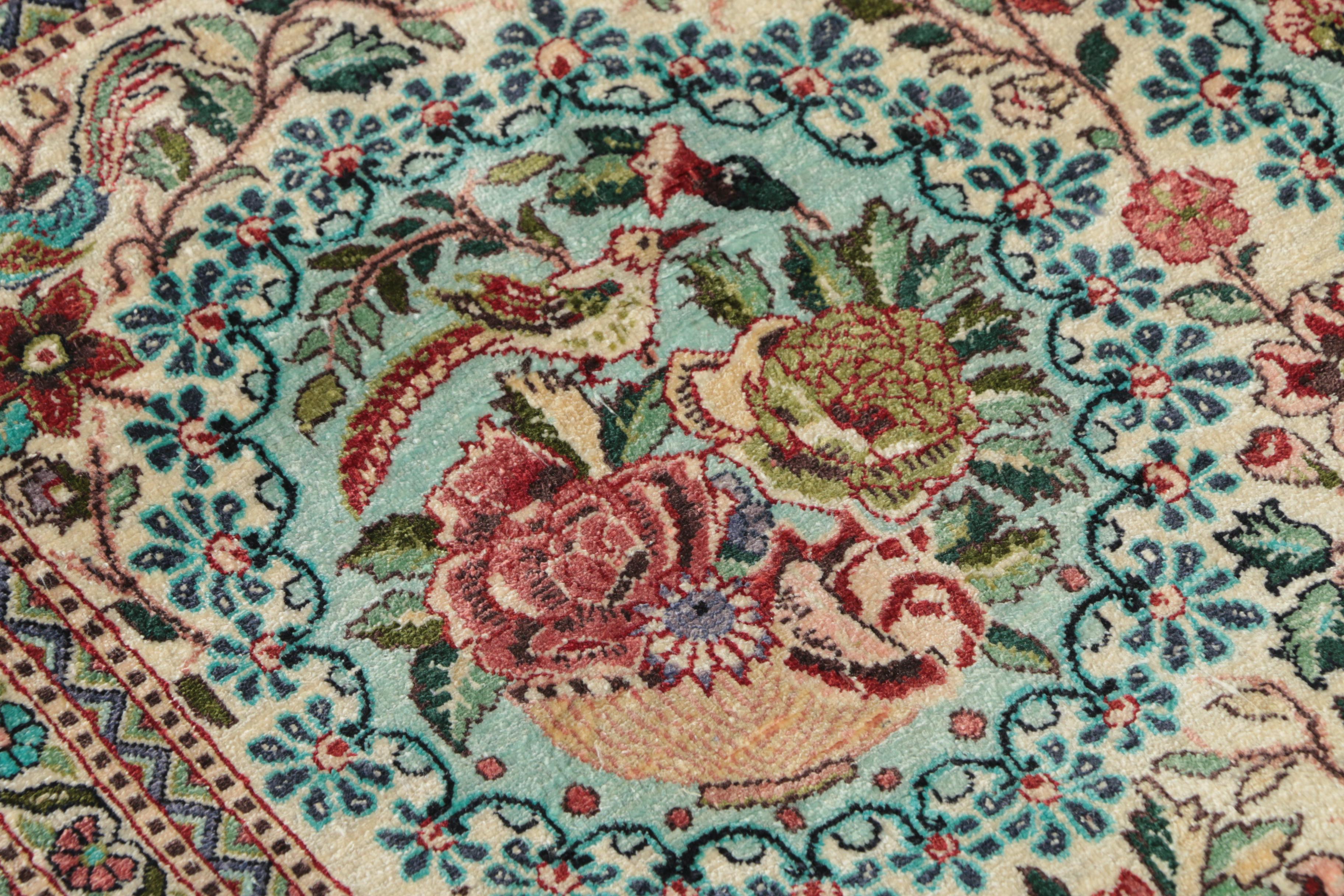 Finely Hand-Knotted Turkish Hereke Silk Garden Accent Rug