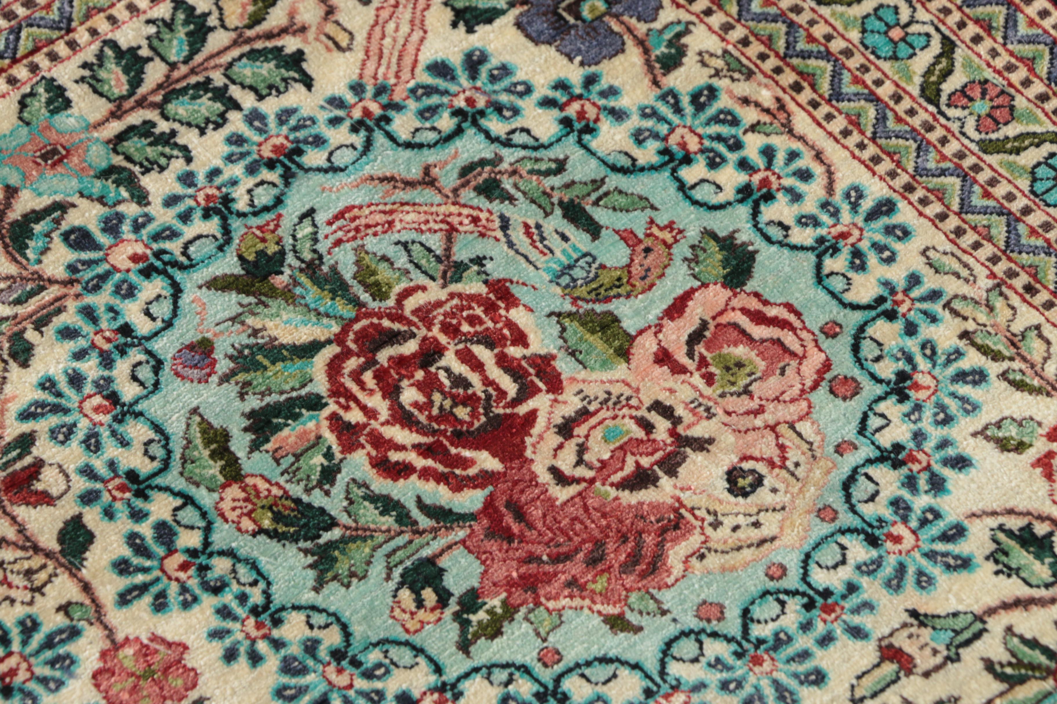 Finely Hand-Knotted Turkish Hereke Silk Garden Accent Rug