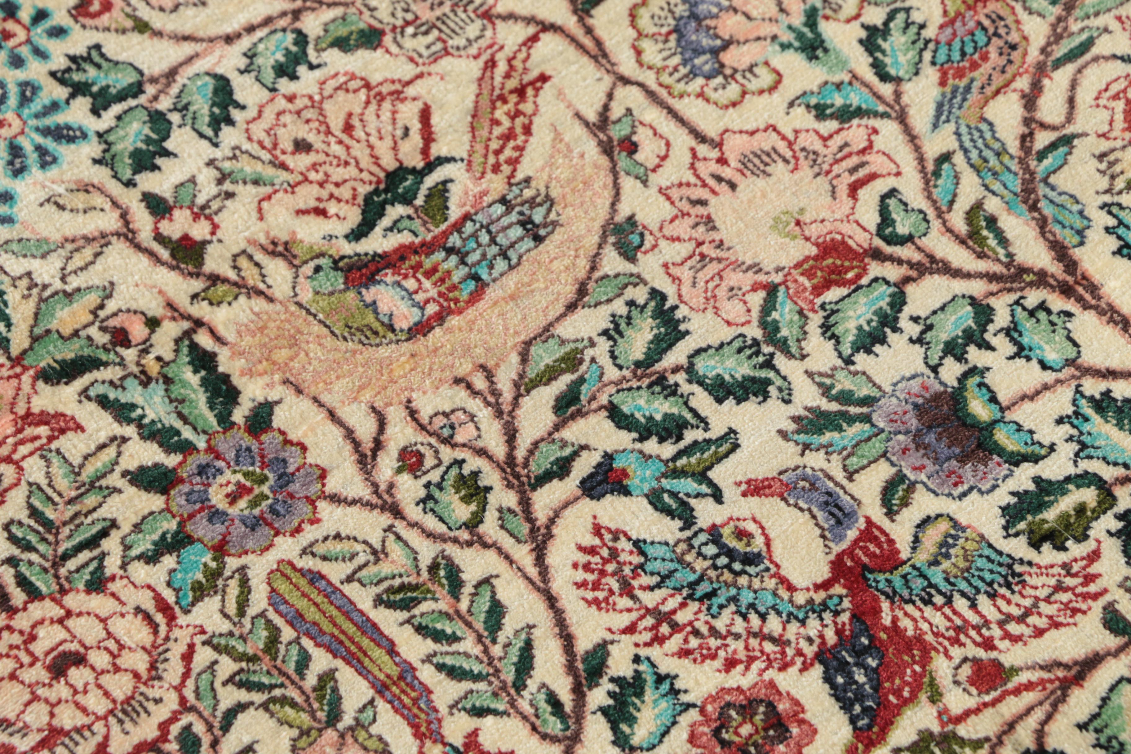 Finely Hand-Knotted Turkish Hereke Silk Garden Accent Rug