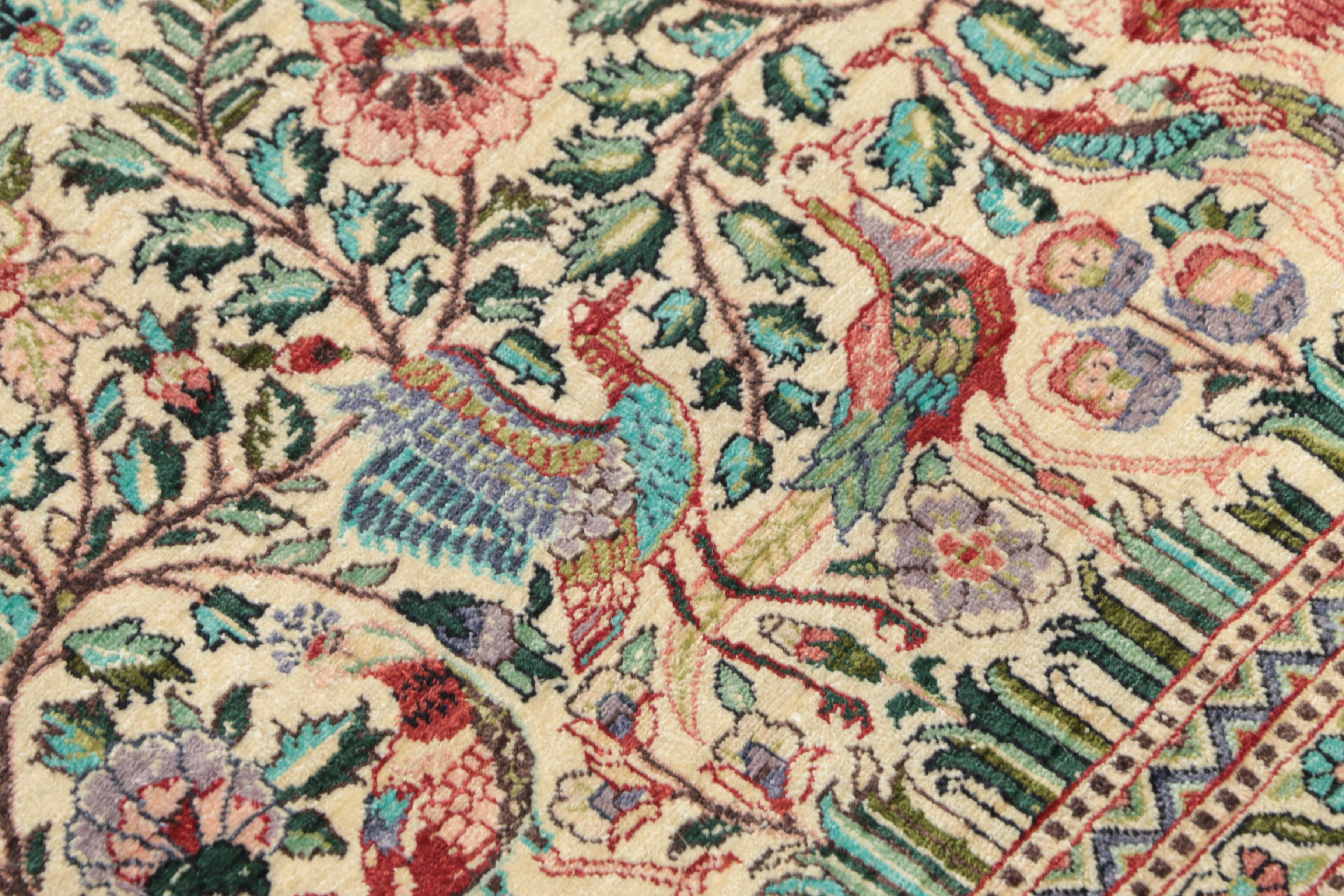 Finely Hand-Knotted Turkish Hereke Silk Garden Accent Rug