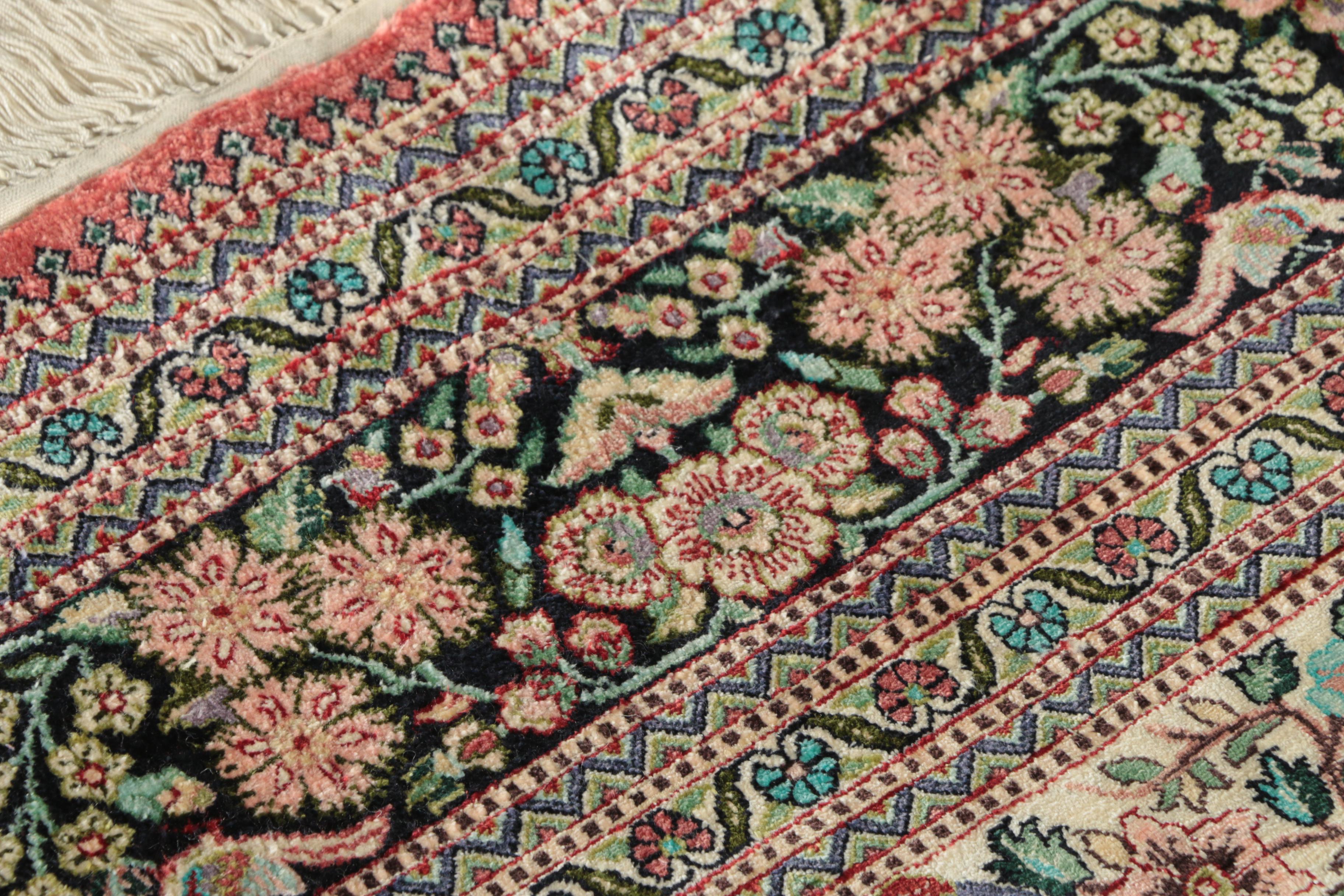 Finely Hand-Knotted Turkish Hereke Silk Garden Accent Rug