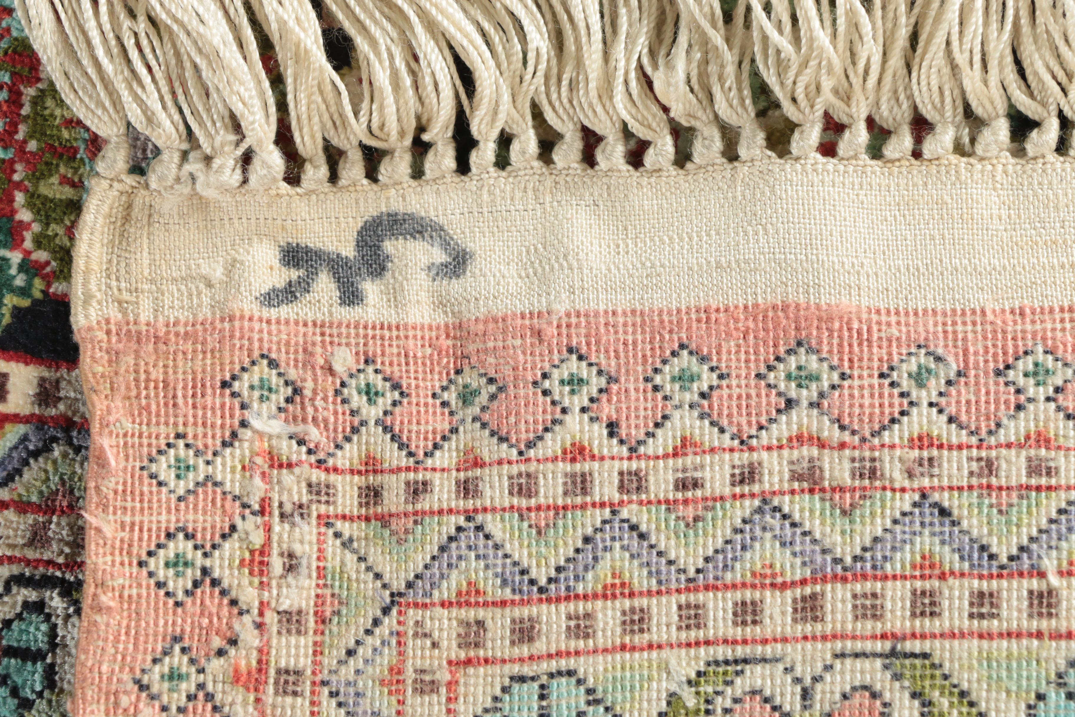 Finely Hand-Knotted Turkish Hereke Silk Garden Accent Rug