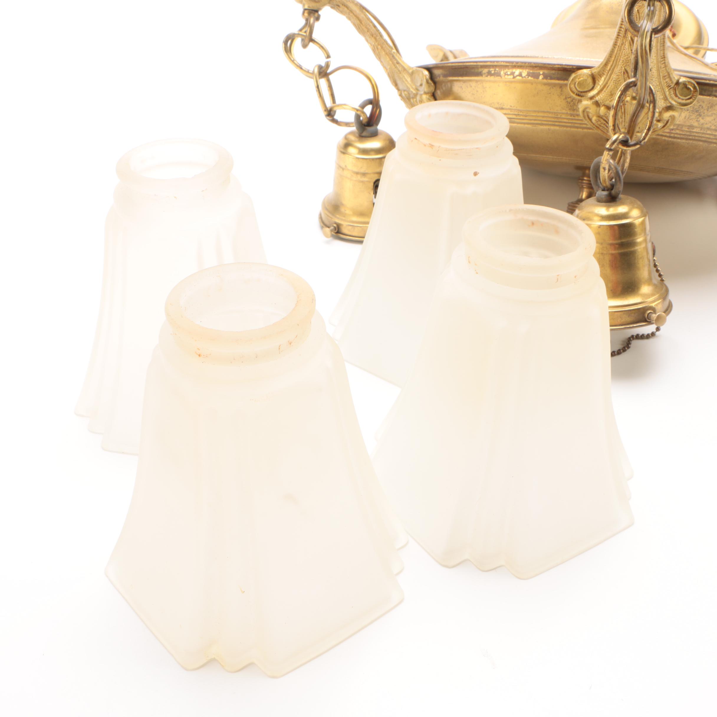 Brass Chandelier with Frosted Glass Shades