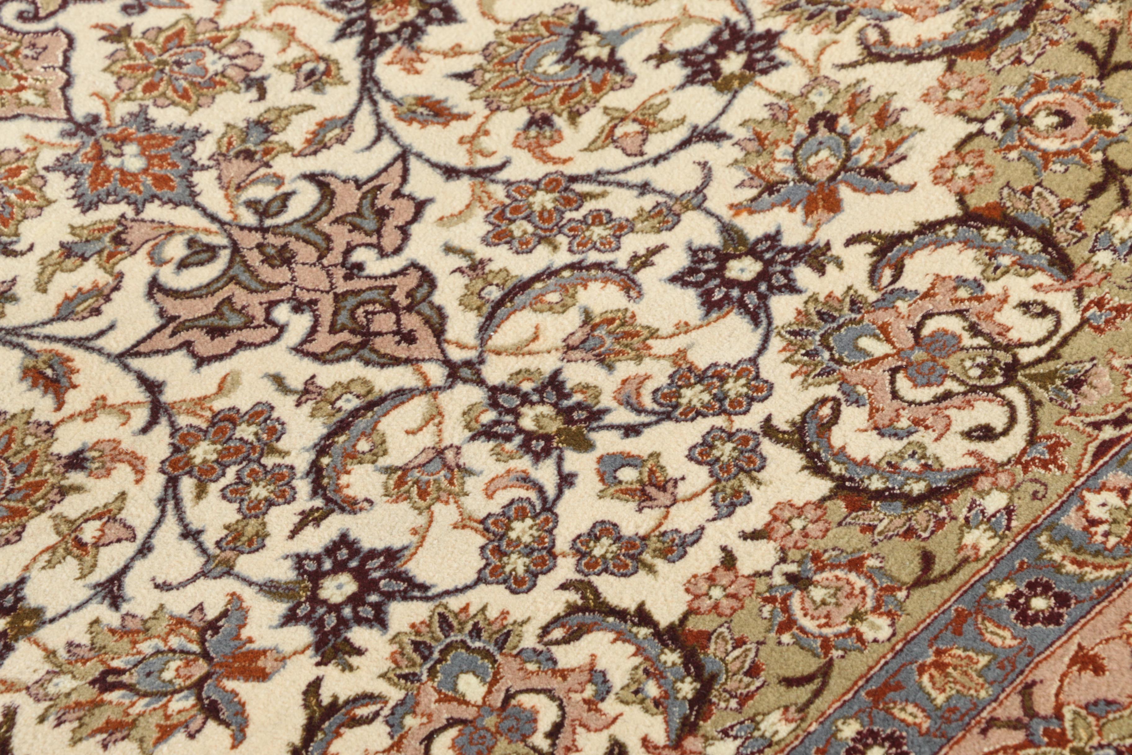 Finely Hand-Knotted Inscribed Persian Isfahan Wool And Silk Accent Rug