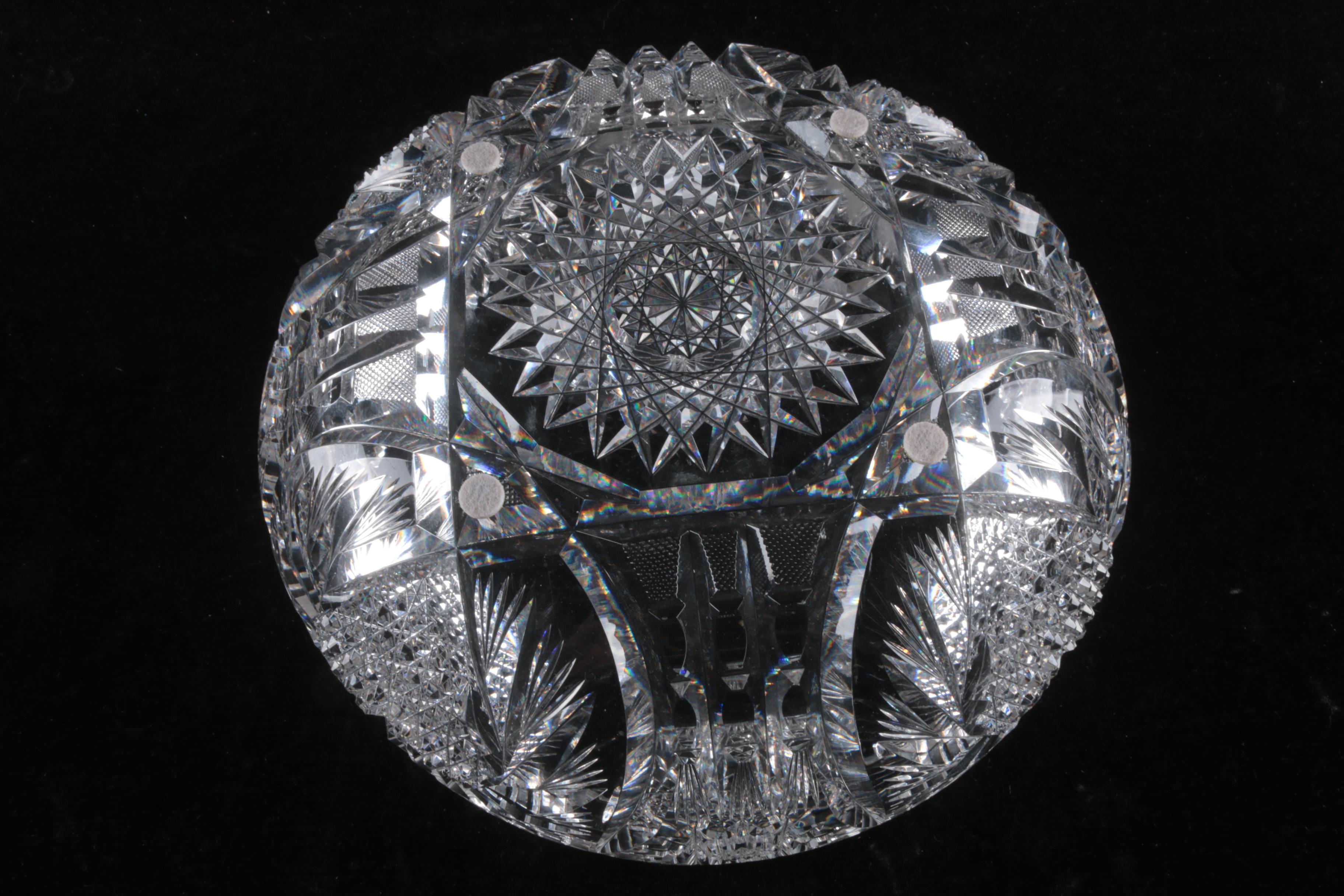 American Brilliant Period Cut Glass Hobstar and Heart Motif Bowl