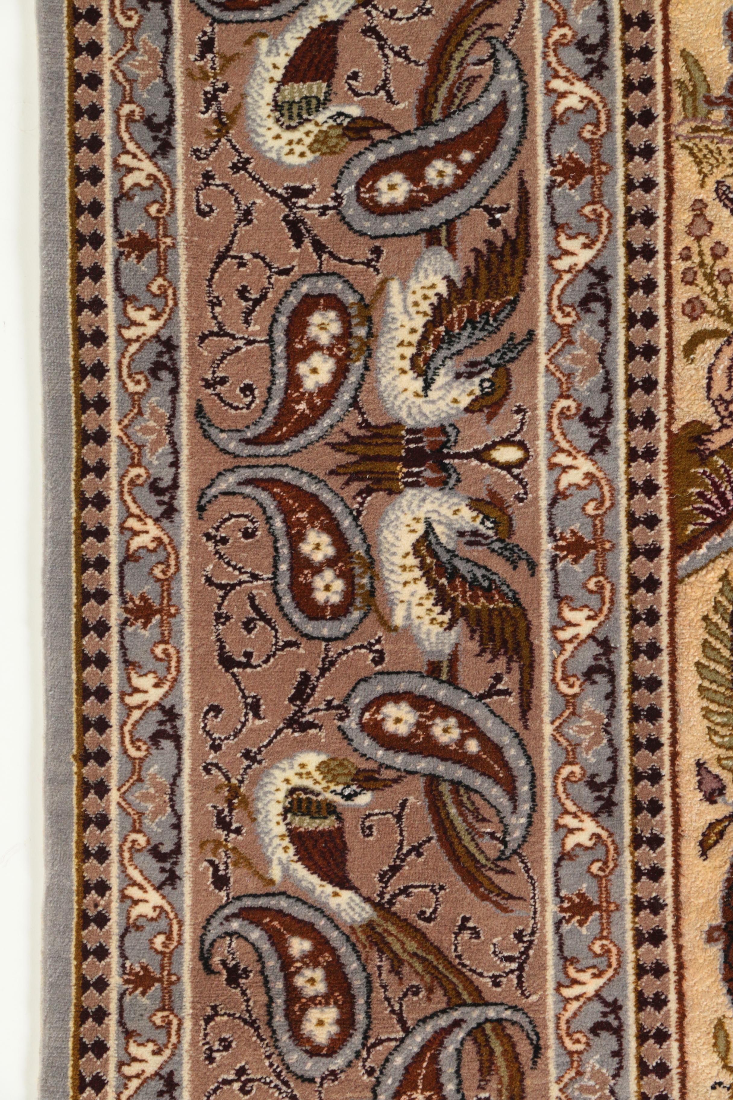 Hand-Knotted Inscribed Persian Isfahan Pictorial Wool and Silk Accent Rug