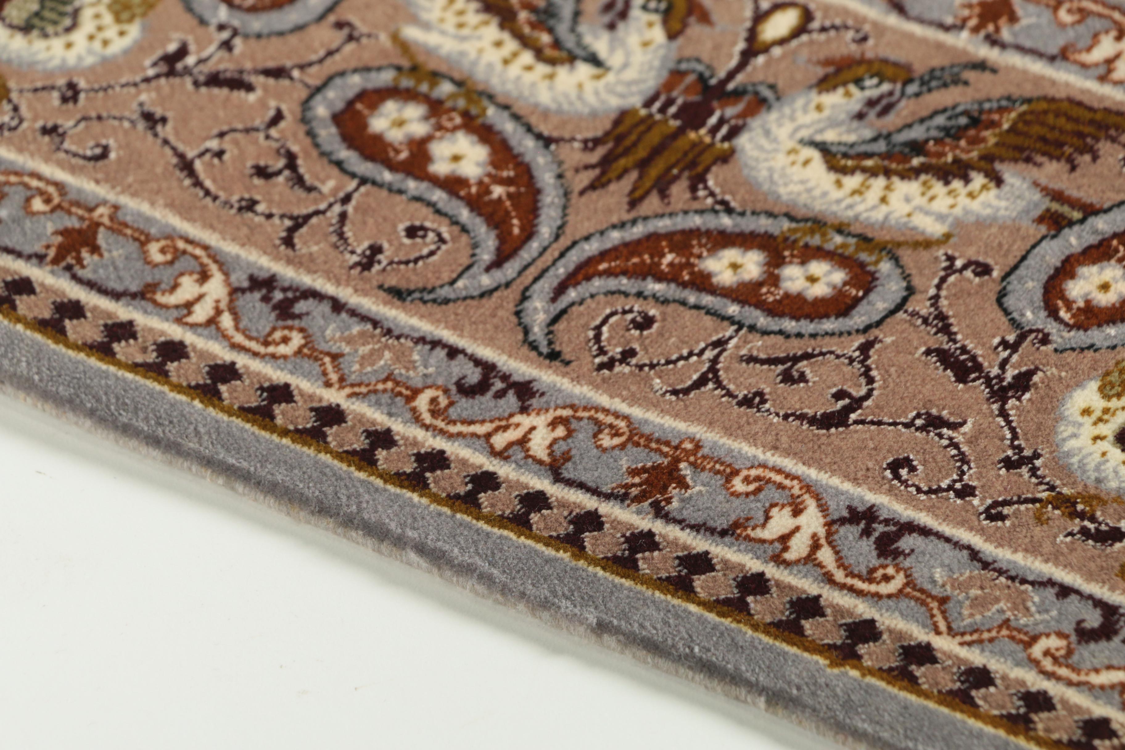 Hand-Knotted Inscribed Persian Isfahan Pictorial Wool and Silk Accent Rug