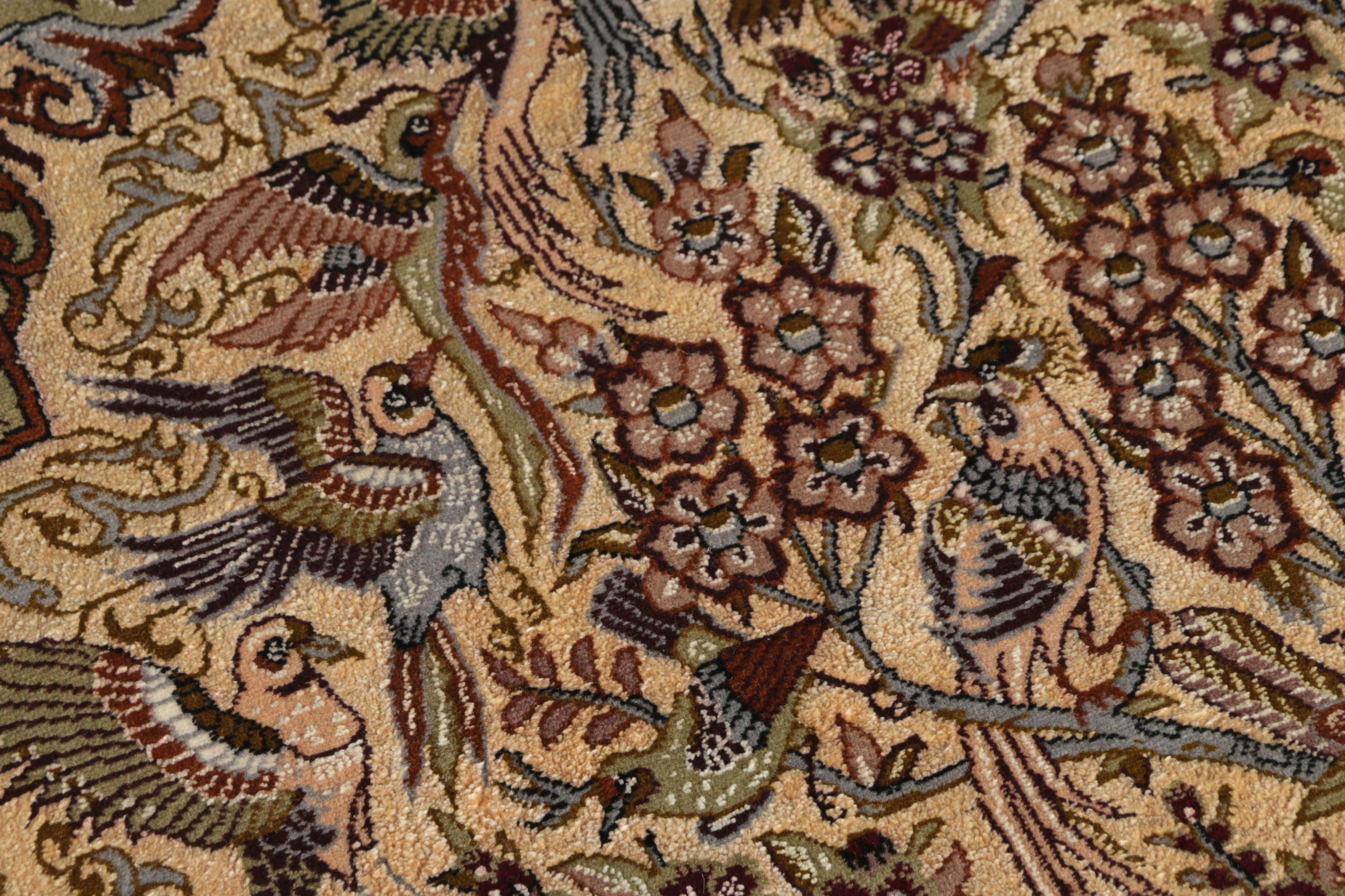 Hand-Knotted Inscribed Persian Isfahan Pictorial Wool and Silk Accent Rug