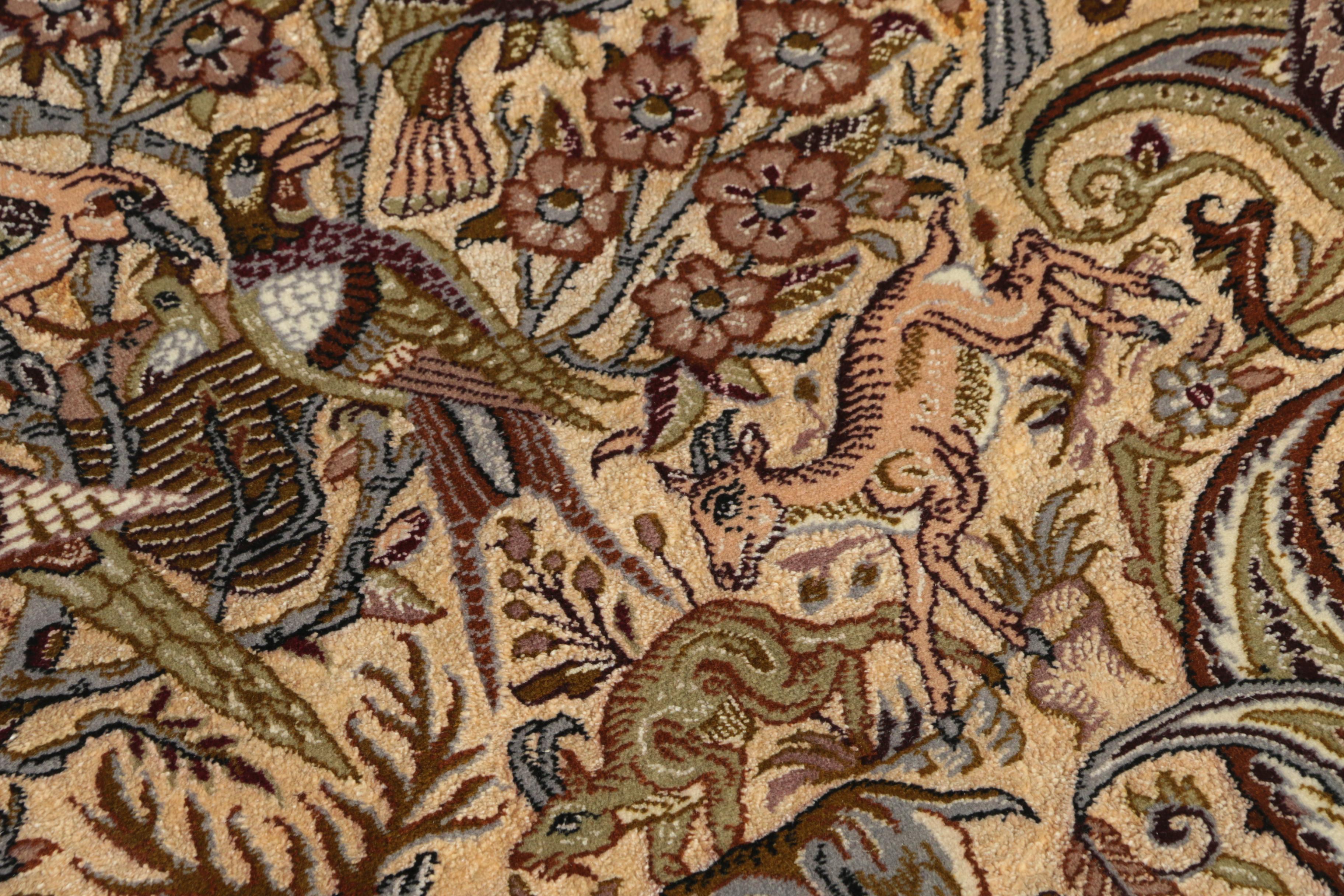 Hand-Knotted Inscribed Persian Isfahan Pictorial Wool and Silk Accent Rug