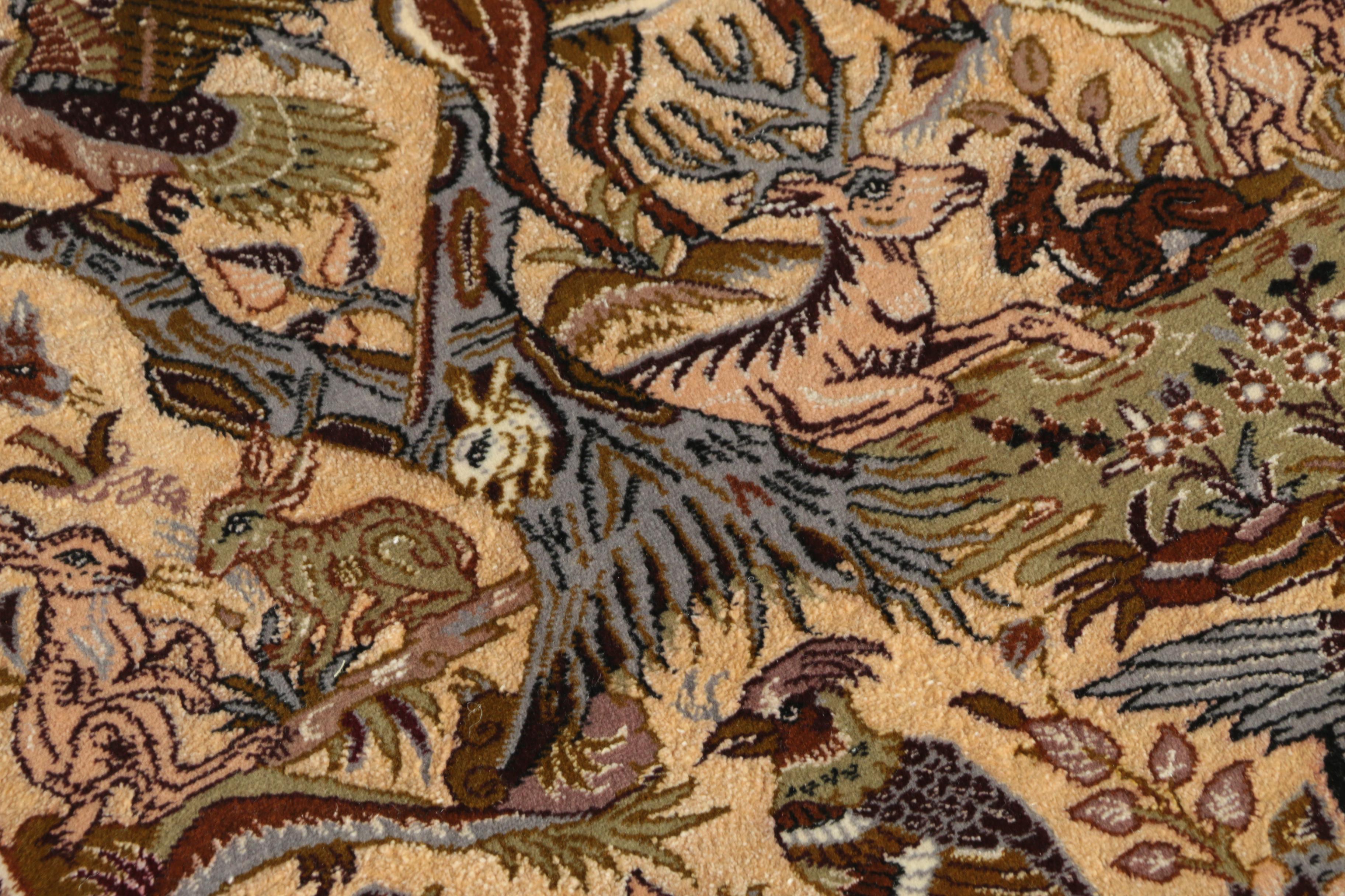 Hand-Knotted Inscribed Persian Isfahan Pictorial Wool and Silk Accent Rug