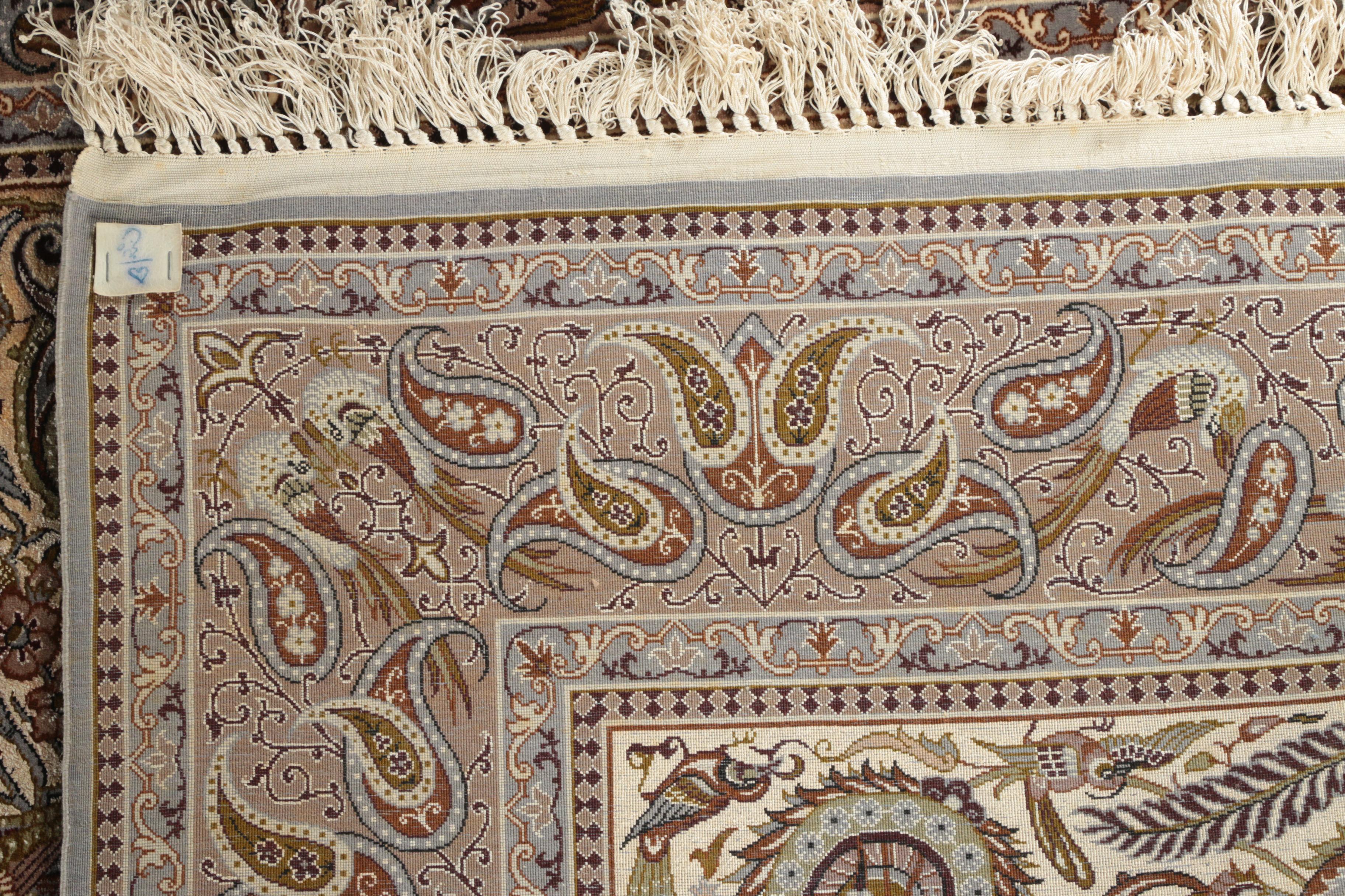 Hand-Knotted Inscribed Persian Isfahan Pictorial Wool and Silk Accent Rug