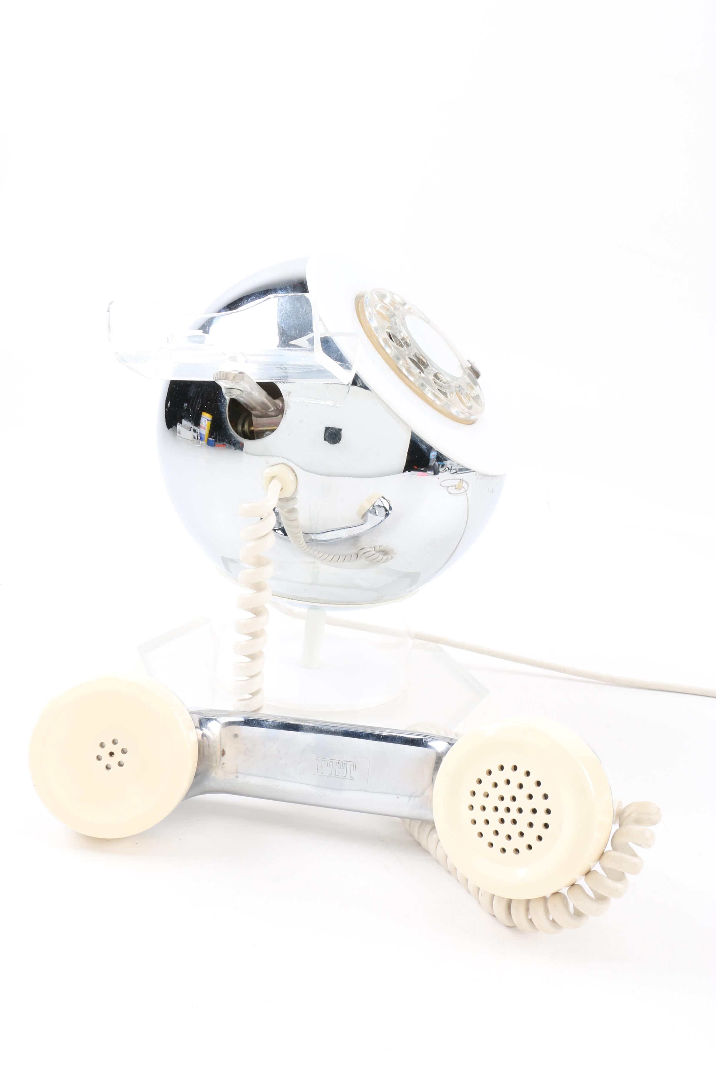 Mid Century Modern ITT Lucite and Chrome Sphere Rotary Telephone