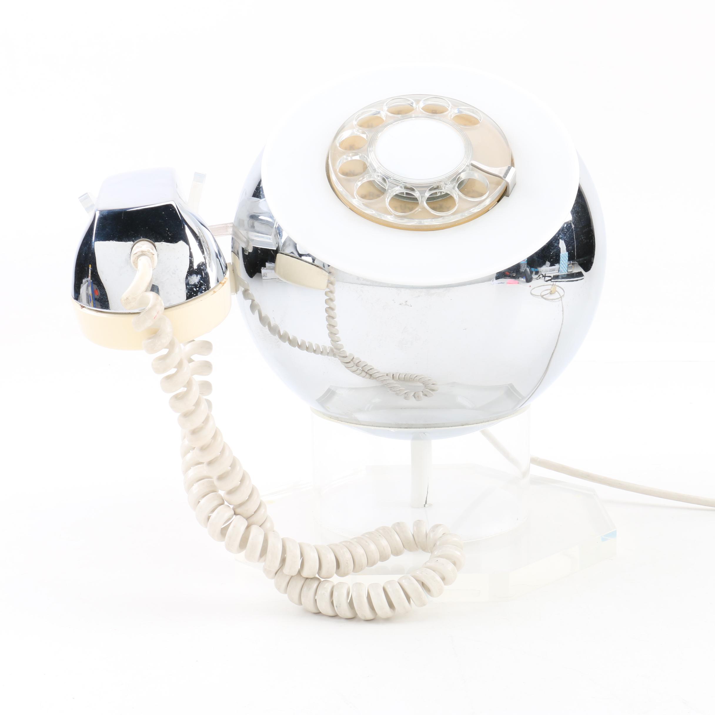 Mid Century Modern ITT Lucite and Chrome Sphere Rotary Telephone