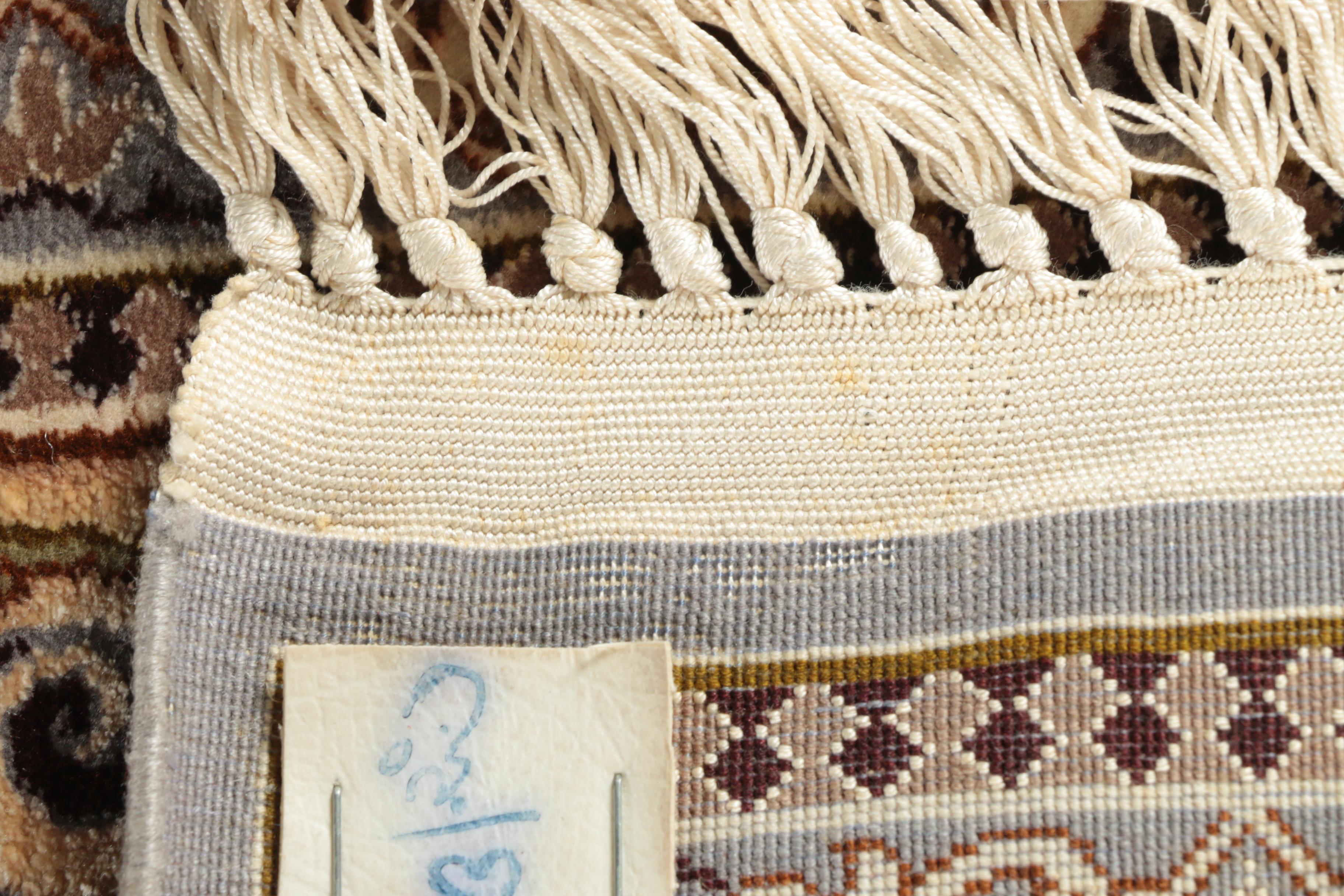 Hand-Knotted Inscribed Persian Isfahan Pictorial Wool and Silk Accent Rug