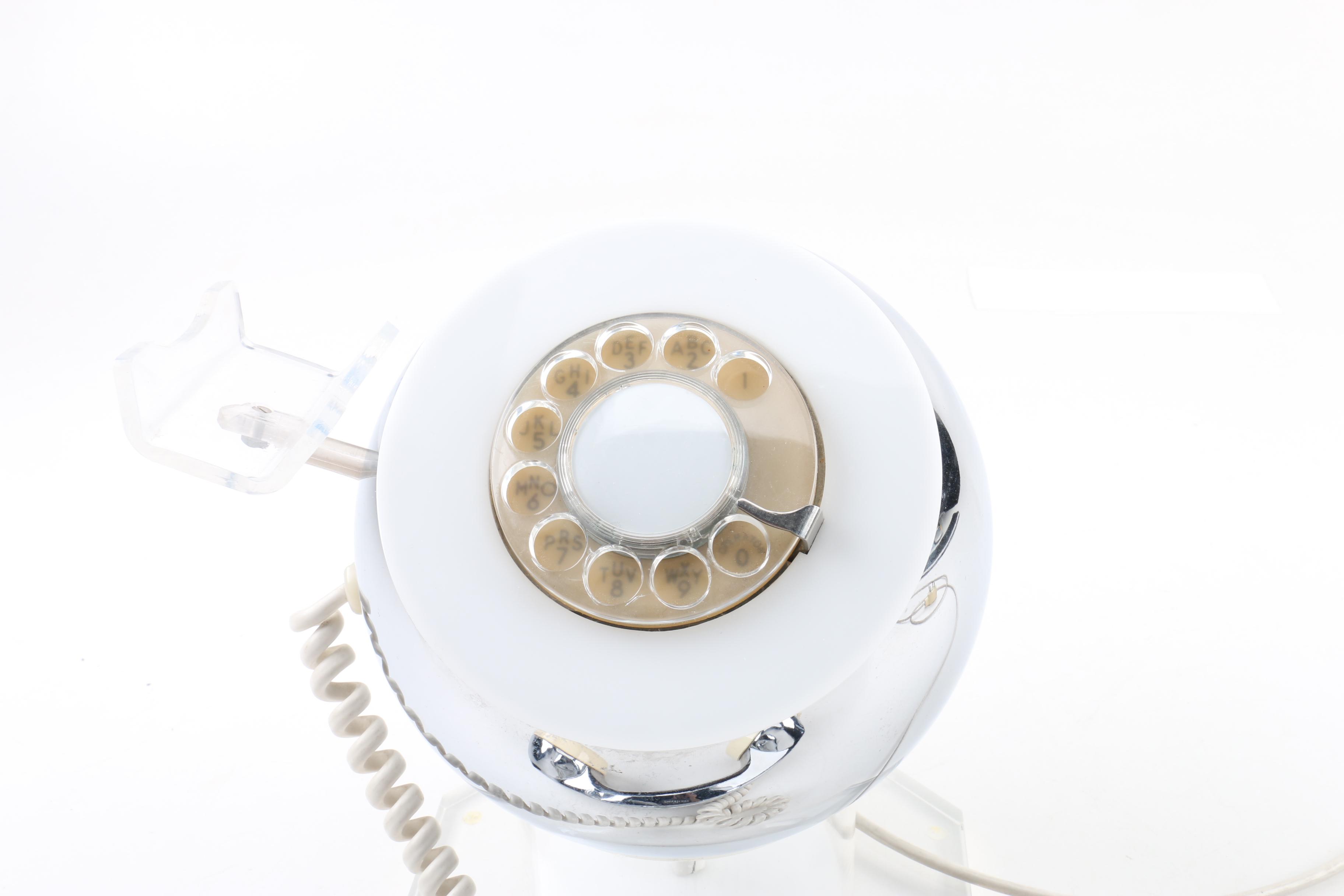 Mid Century Modern ITT Lucite and Chrome Sphere Rotary Telephone