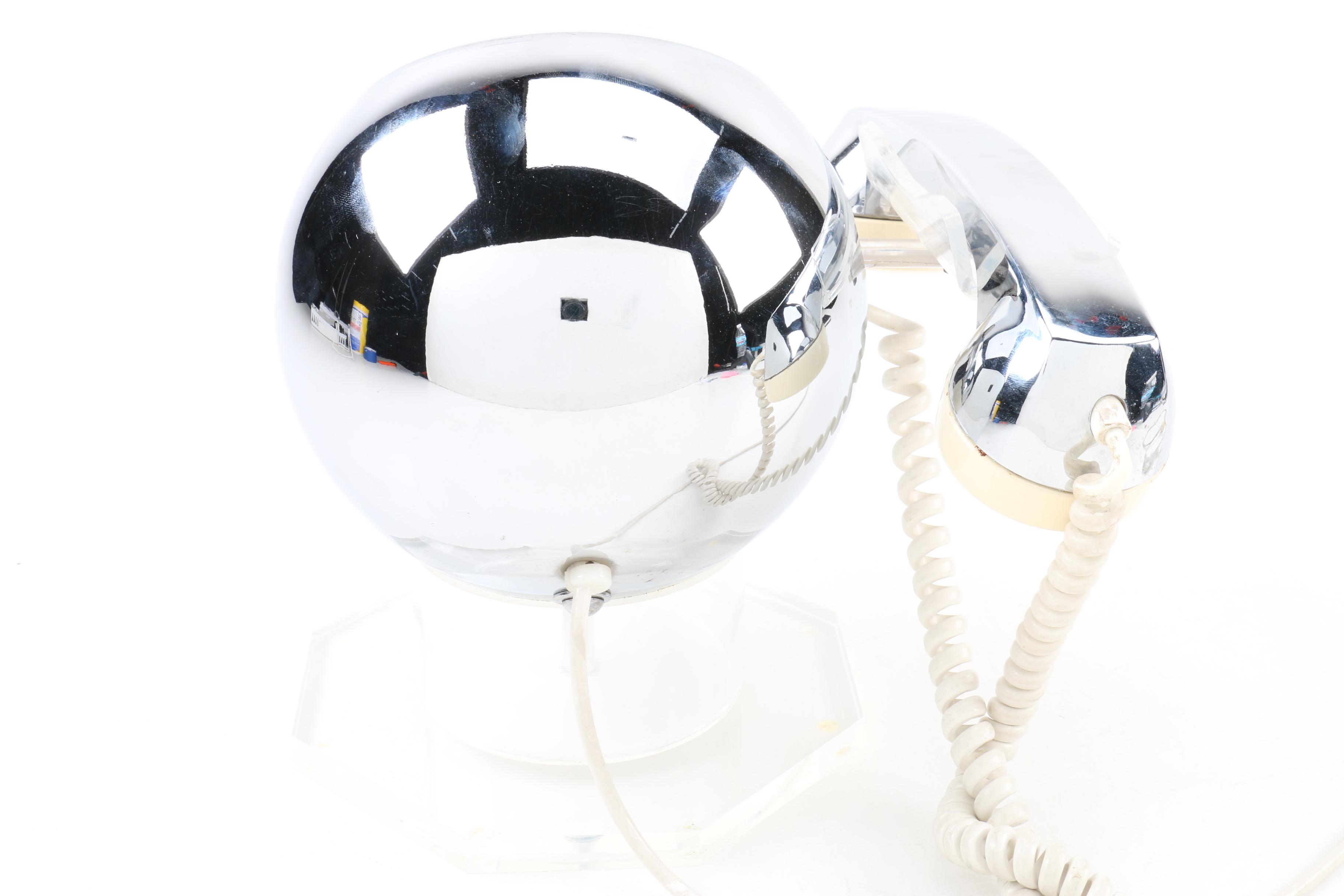 Mid Century Modern ITT Lucite and Chrome Sphere Rotary Telephone
