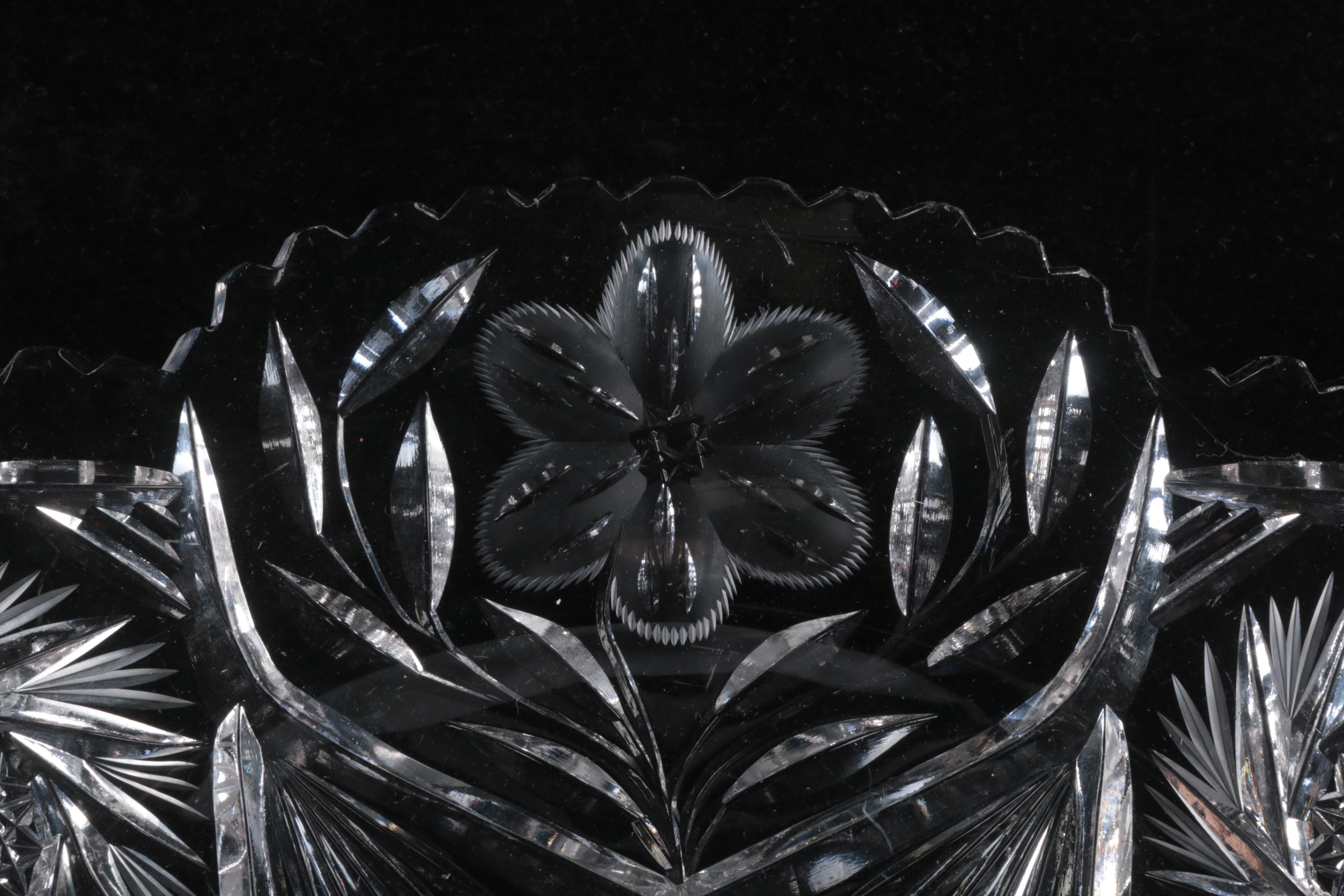 Vintage Cut Glass Buzz Star and Frosted Floral Motif Rim Tray