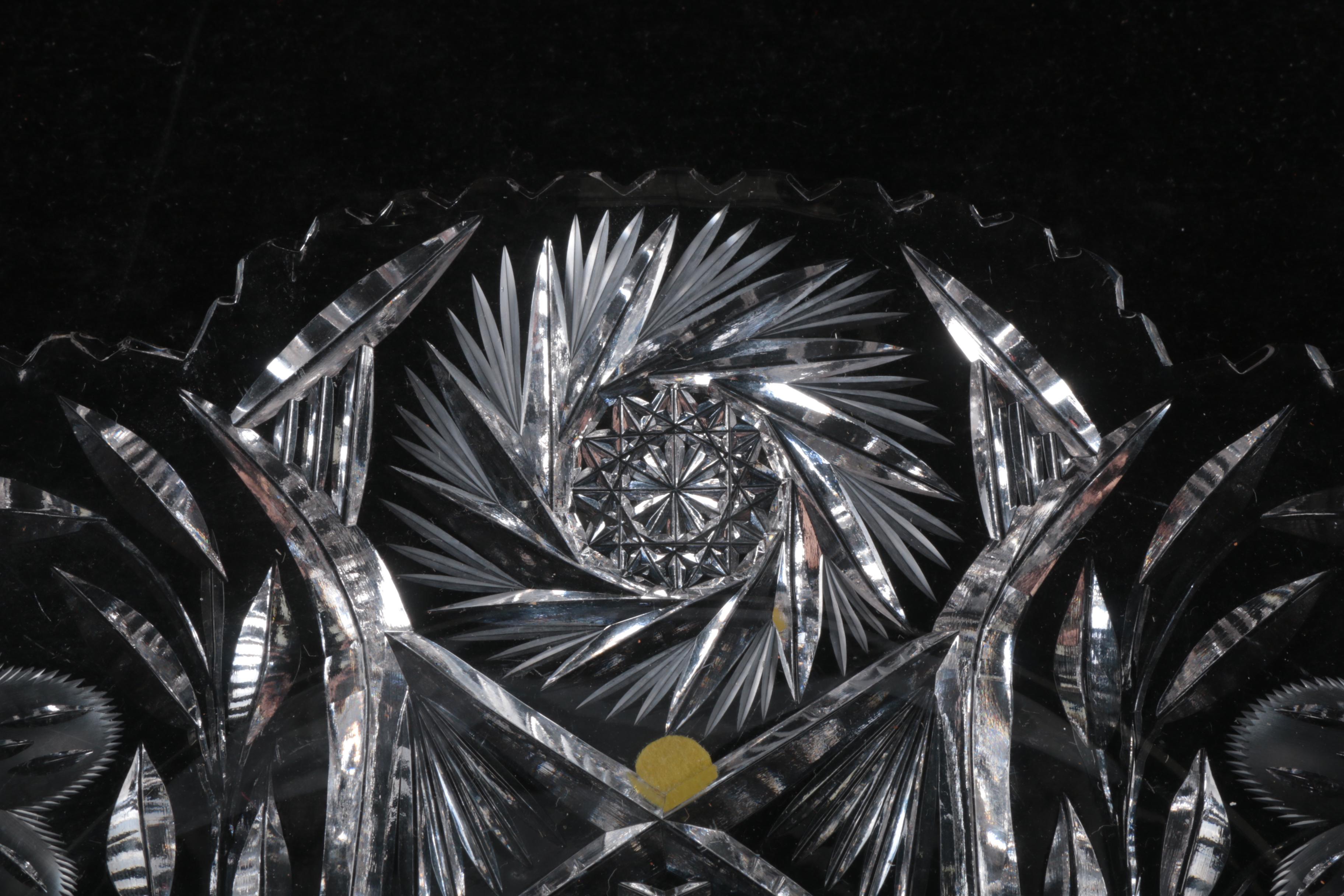 Vintage Cut Glass Buzz Star and Frosted Floral Motif Rim Tray