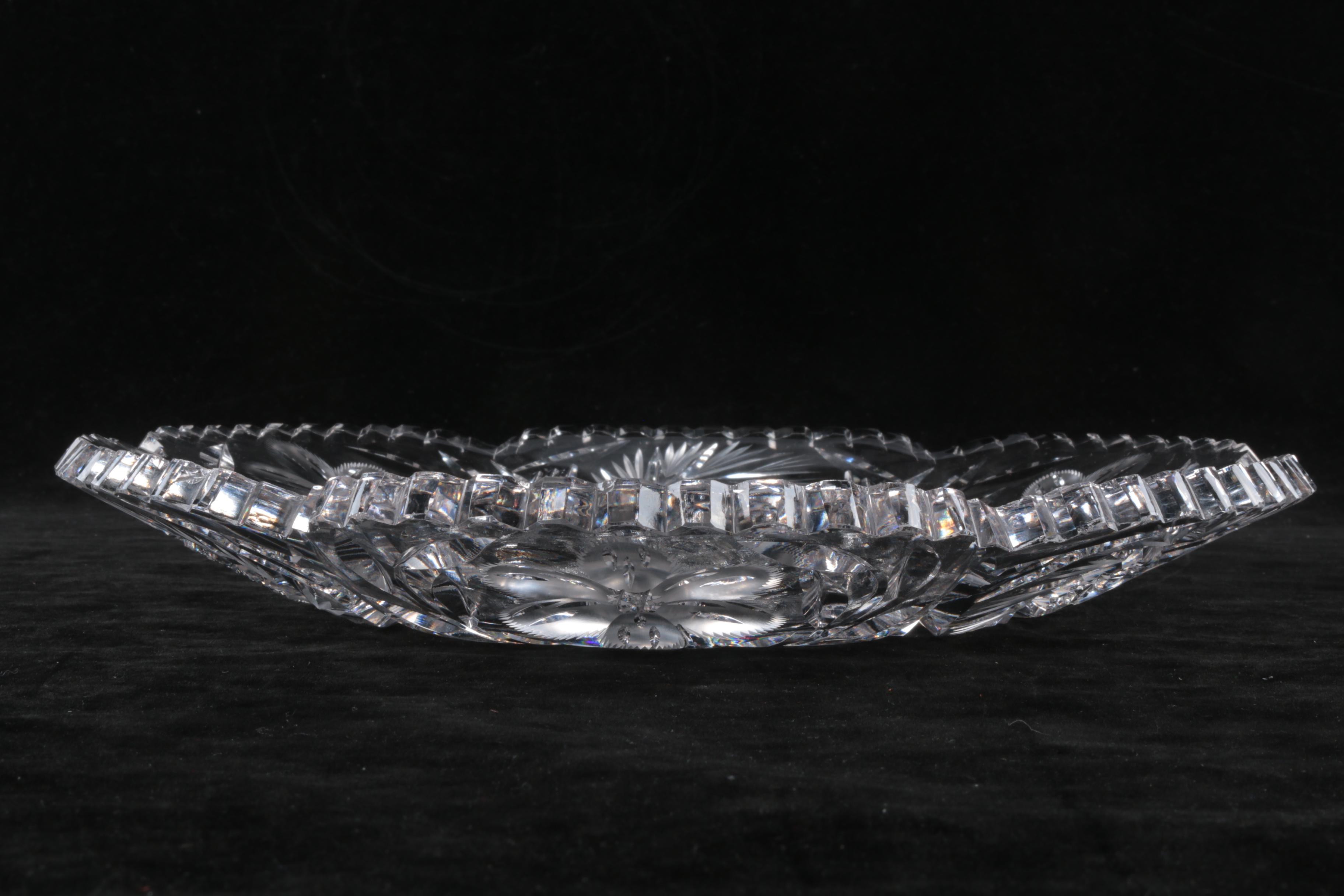 Vintage Cut Glass Buzz Star and Frosted Floral Motif Rim Tray